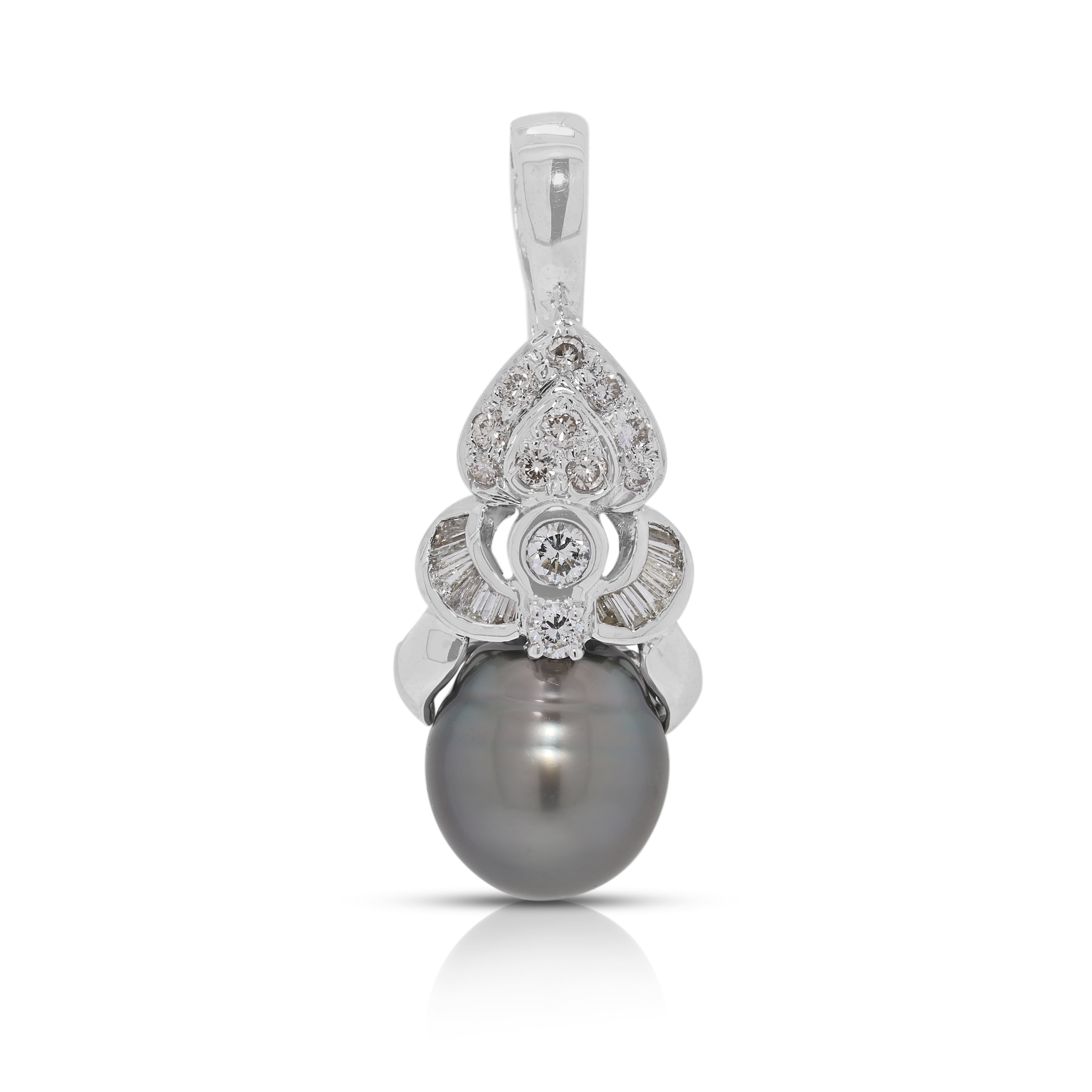 Refined 11mm Tahitian Pearl & 0.41ct Natural Diamond Pendant in 18K/14K White Gold (New)