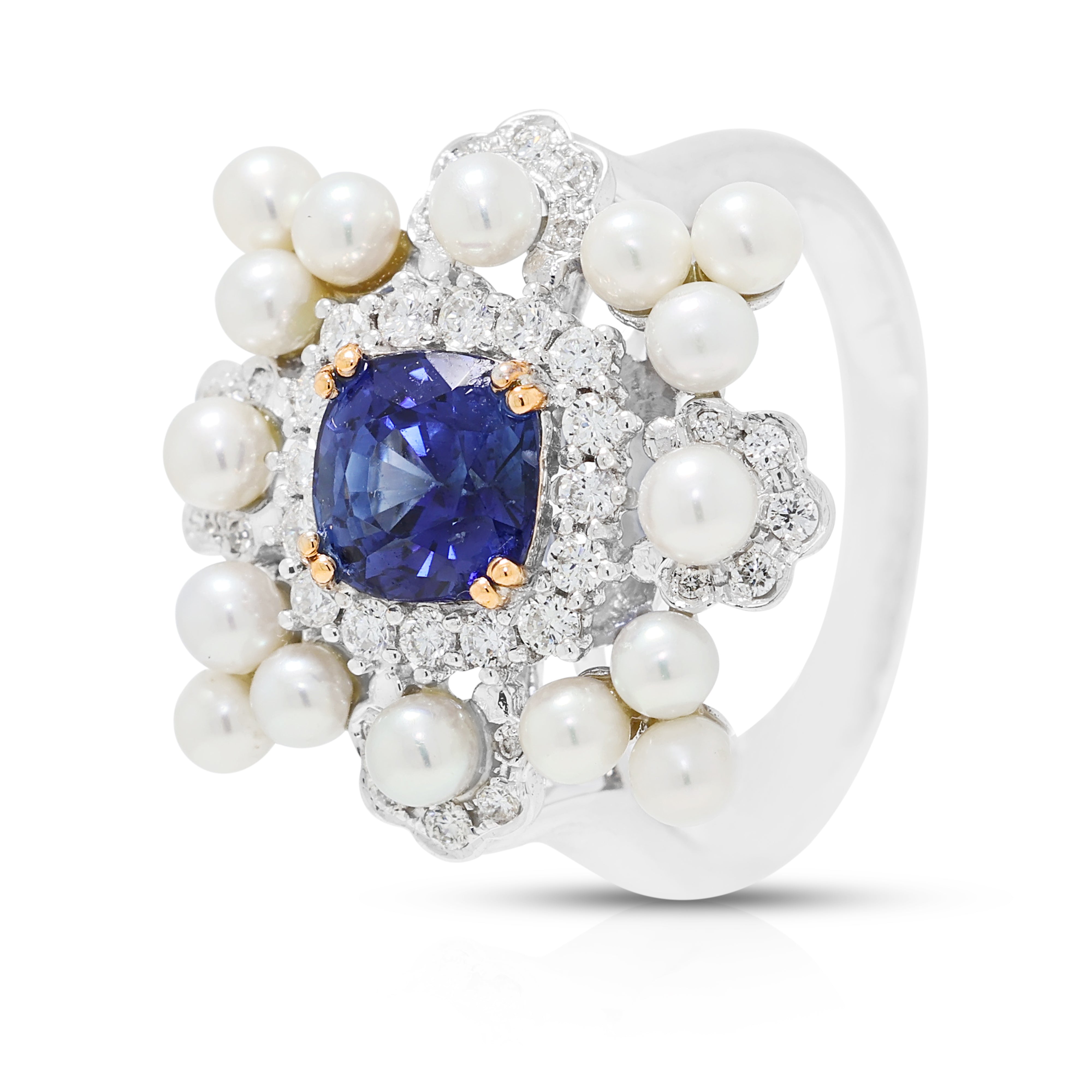 Dazzling 1.30ct Unheated Sapphire, 0.34ct Natural Diamond and Pearl Convertible Ring/Pendant in 18K Two-Tone Gold