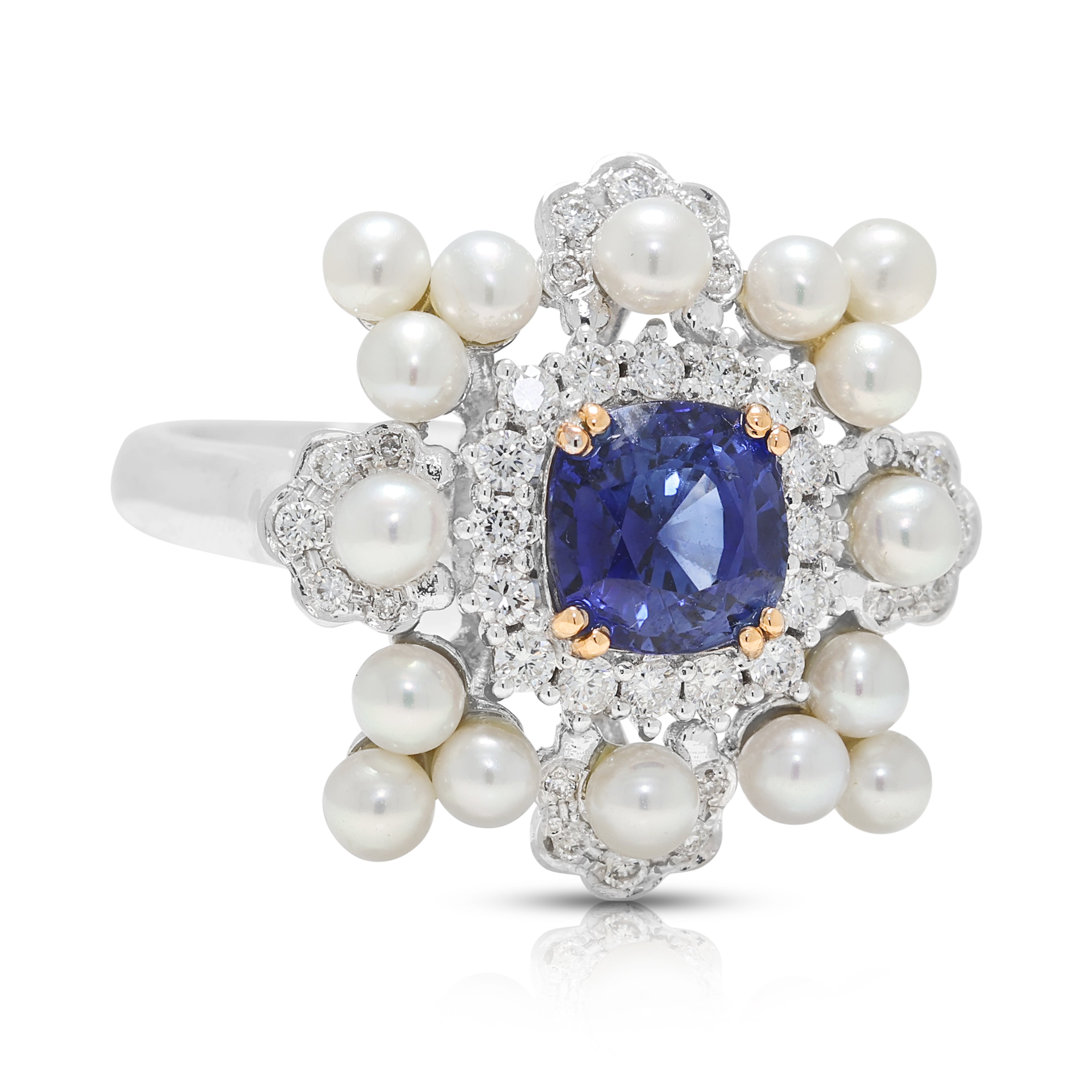 Dazzling 1.30ct Unheated Sapphire, 0.34ct Natural Diamond and Pearl Convertible Ring/Pendant in 18K Two-Tone Gold