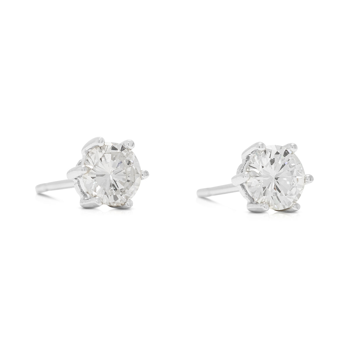 Timeless 0.95ct Round Brilliant Diamond Solitaire Stud Earrings in 18K White Gold