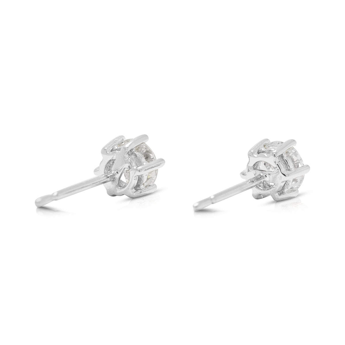 Timeless 0.95ct Round Brilliant Diamond Solitaire Stud Earrings in 18K White Gold