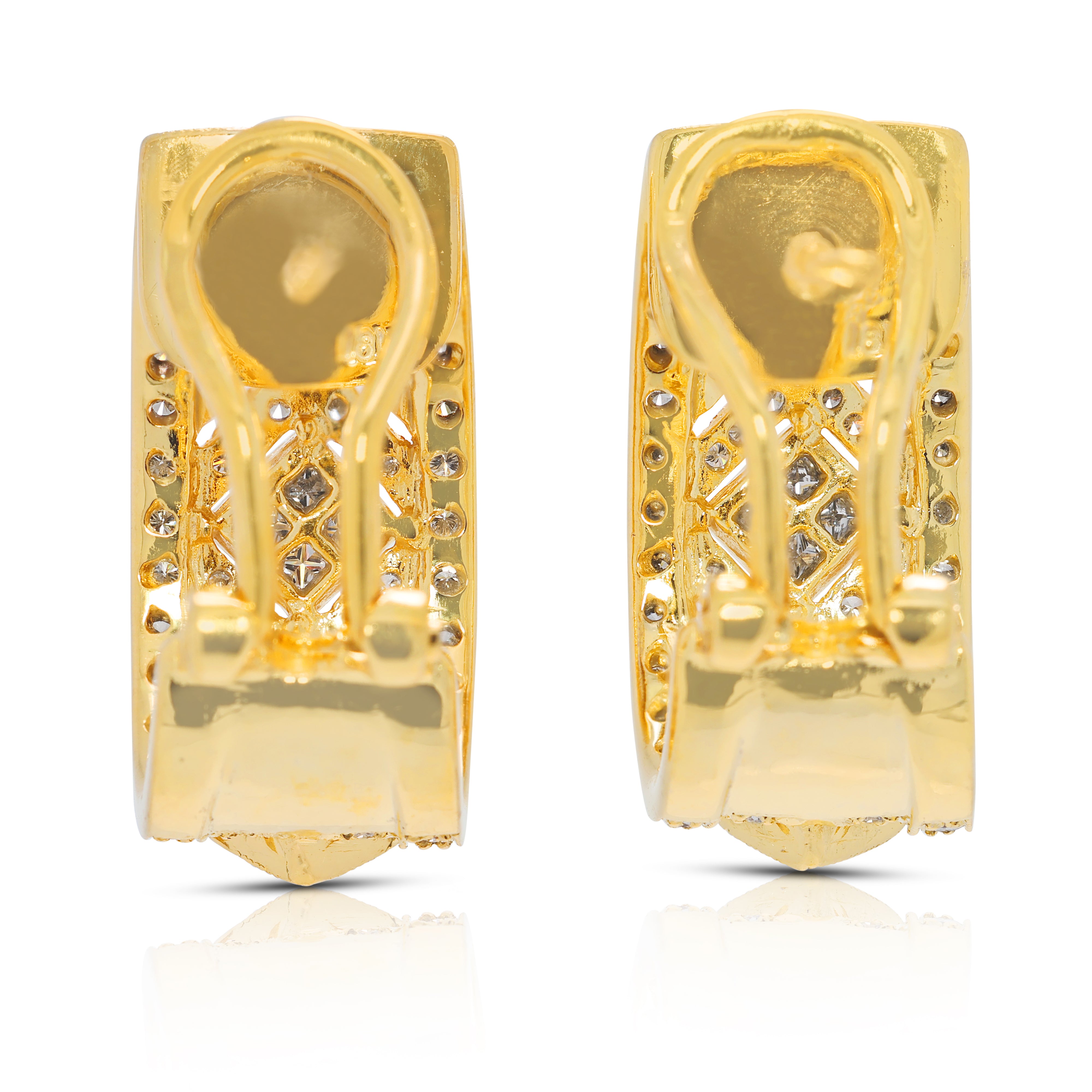 Ornate 1.15ct Geometric Semi-Hoop Natural Diamond Earrings in 18K Yellow Gold