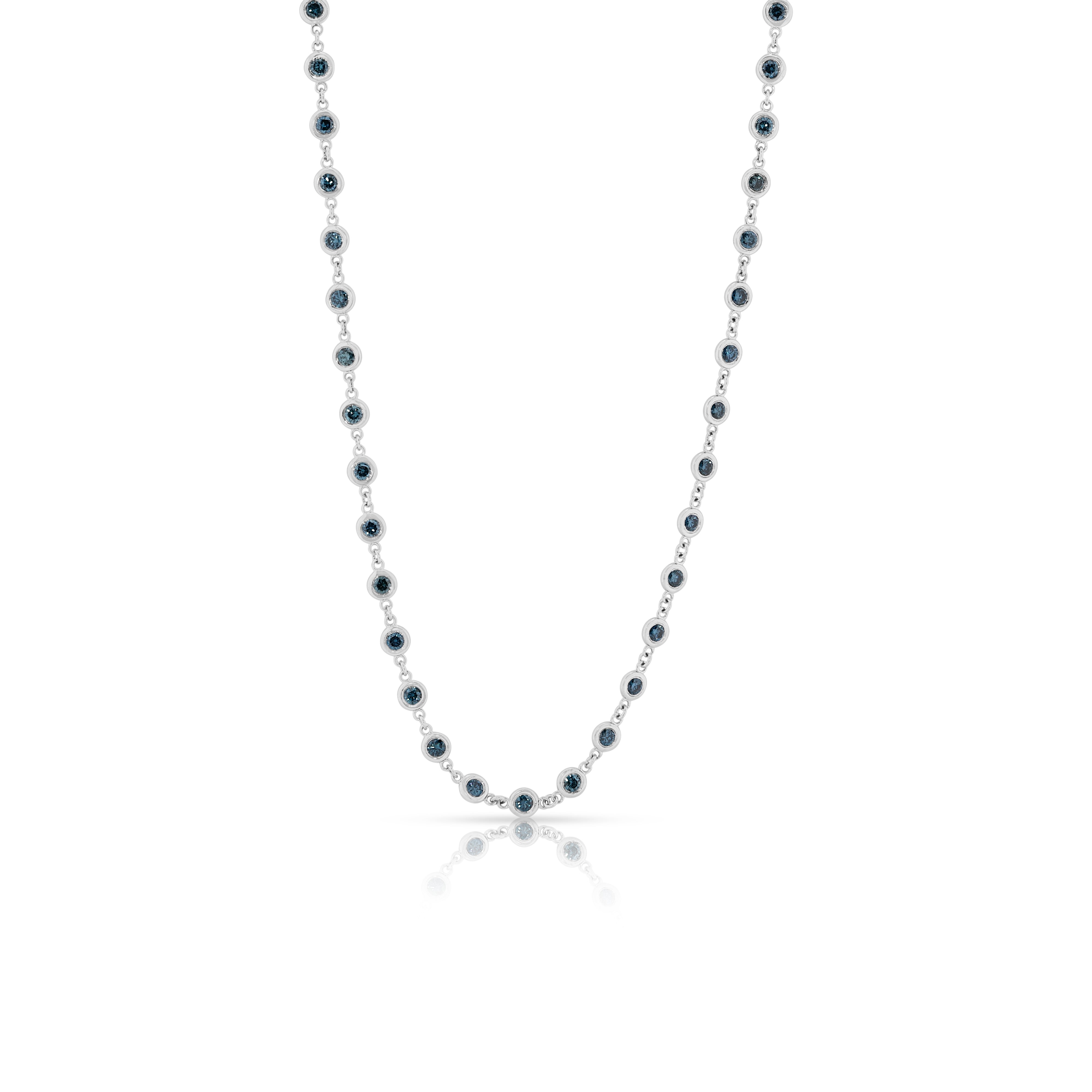 Vibrant 2.32ct Blue Natural Diamond Bezel Station Necklace in 14K White Gold