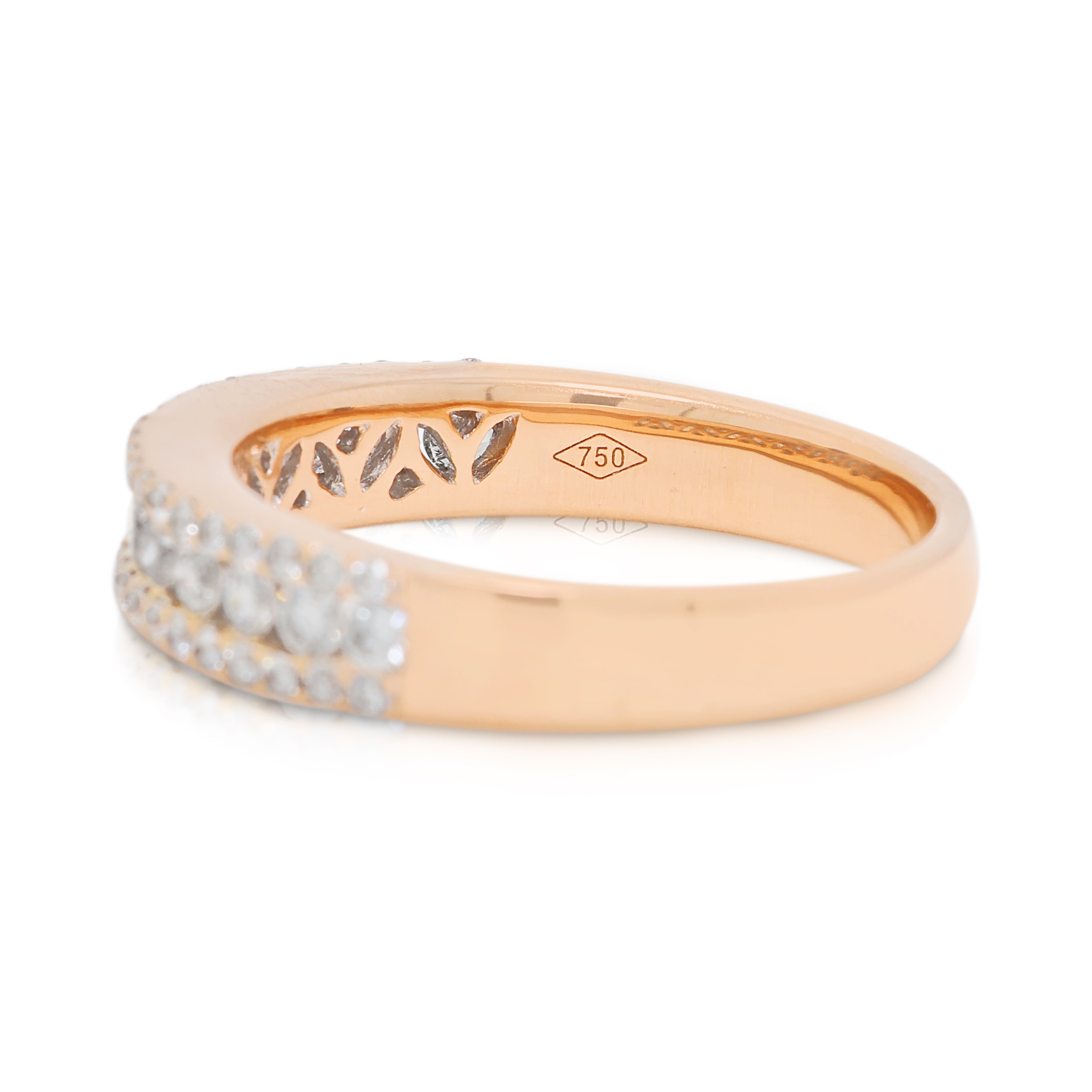 Splendid 0.40ct Natural Diamond Three-Row Ring in 18K Rose Gold