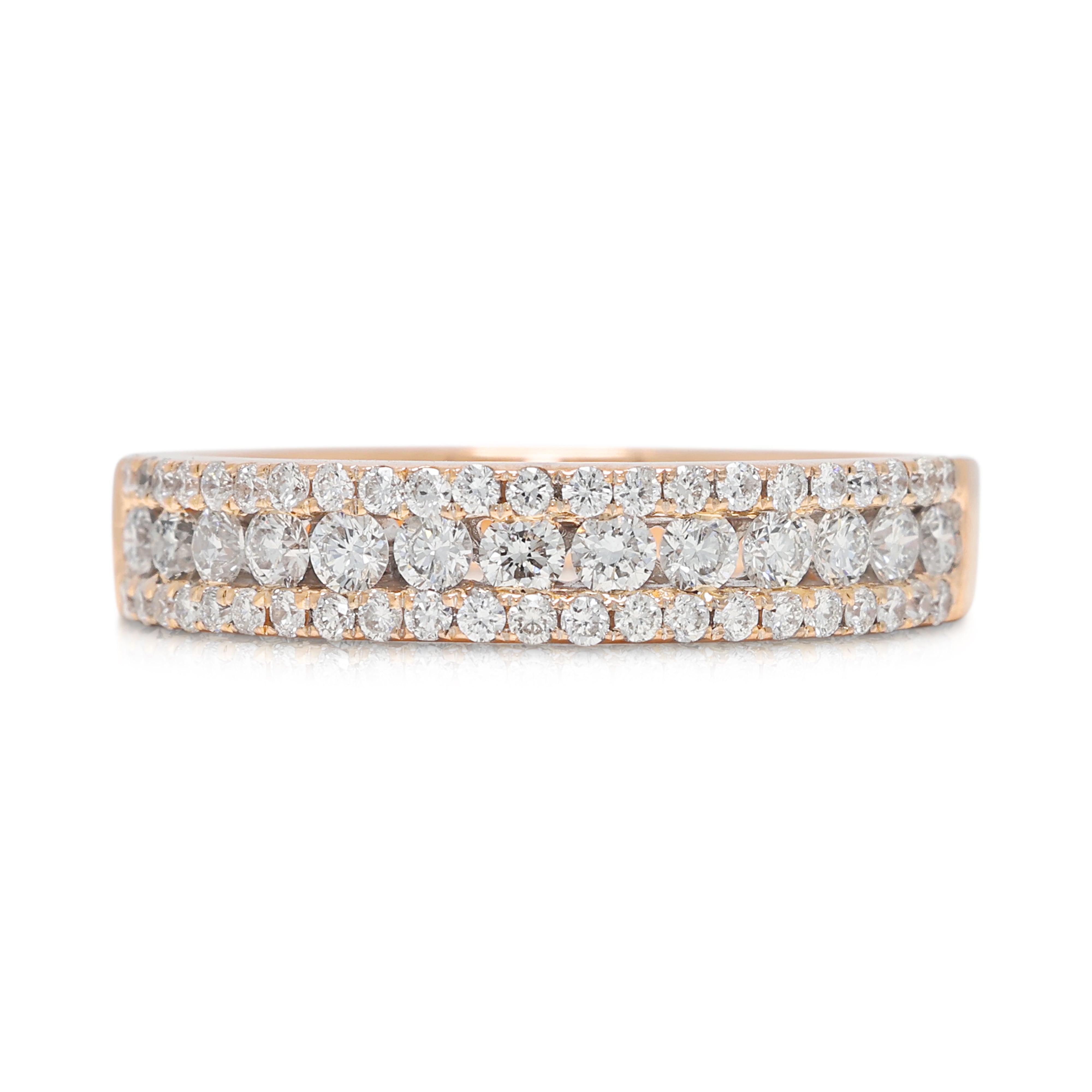 Splendid 0.40ct Natural Diamond Three-Row Ring in 18K Rose Gold