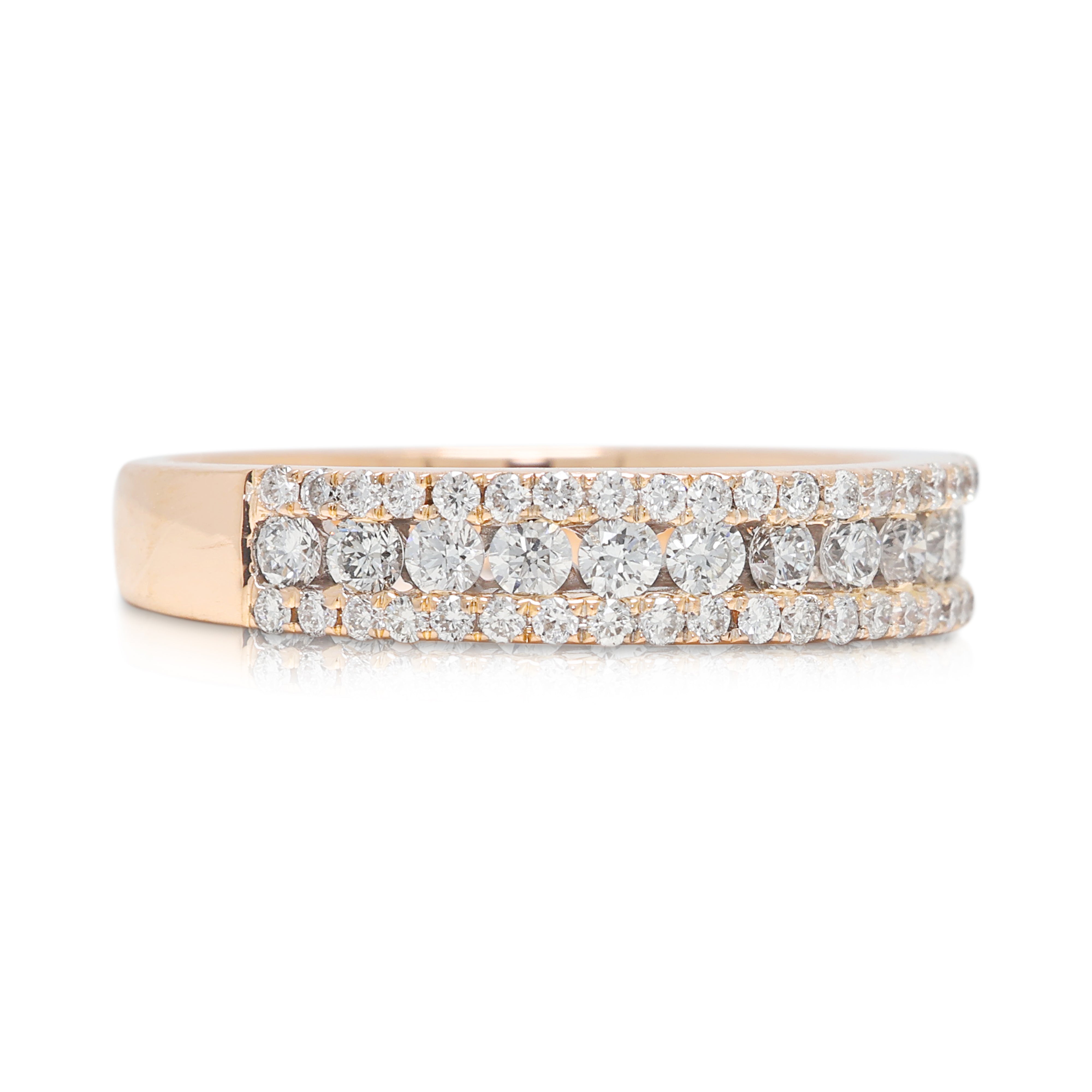 Splendid 0.40ct Natural Diamond Three-Row Ring in 18K Rose Gold