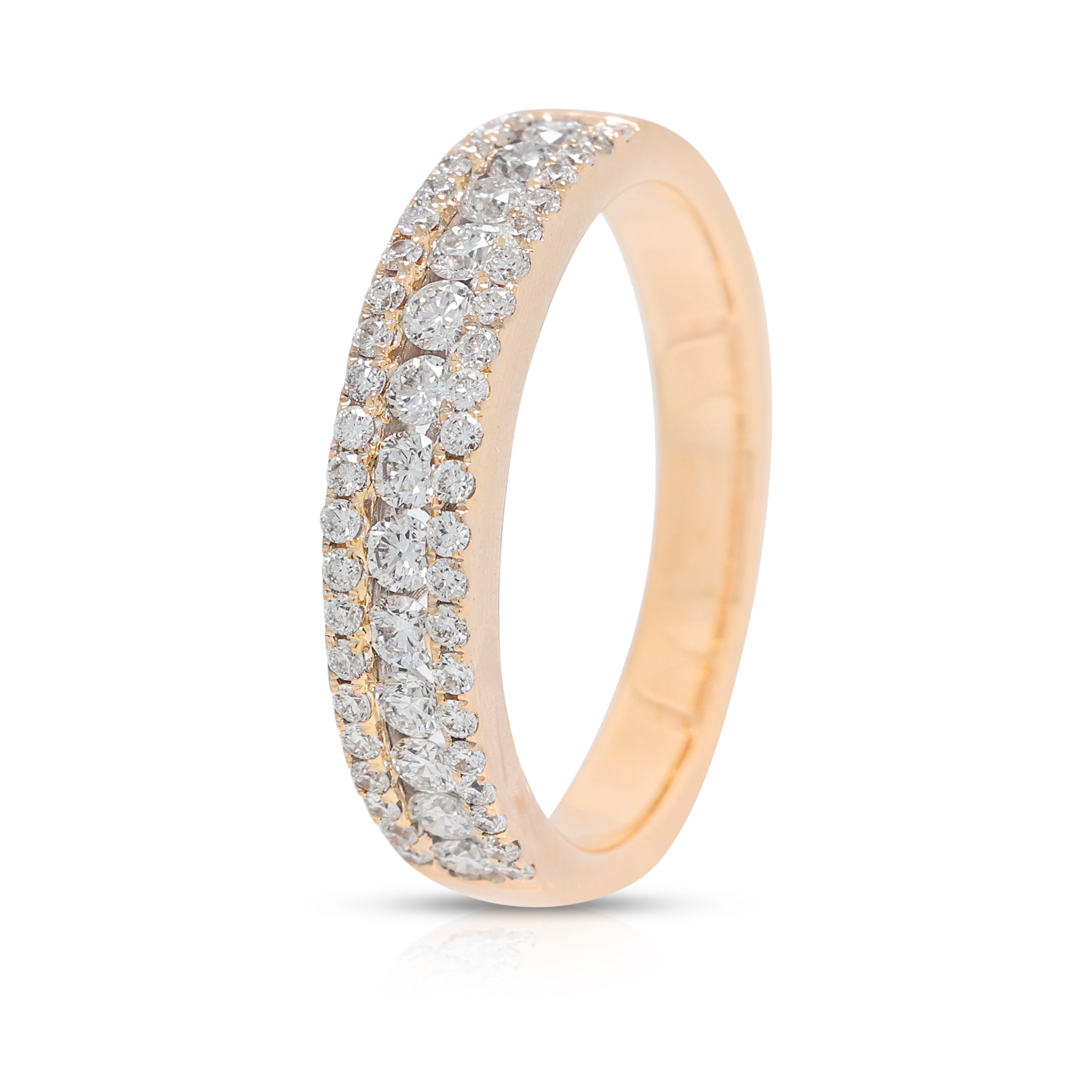 Splendid 0.40ct Natural Diamond Three-Row Ring in 18K Rose Gold
