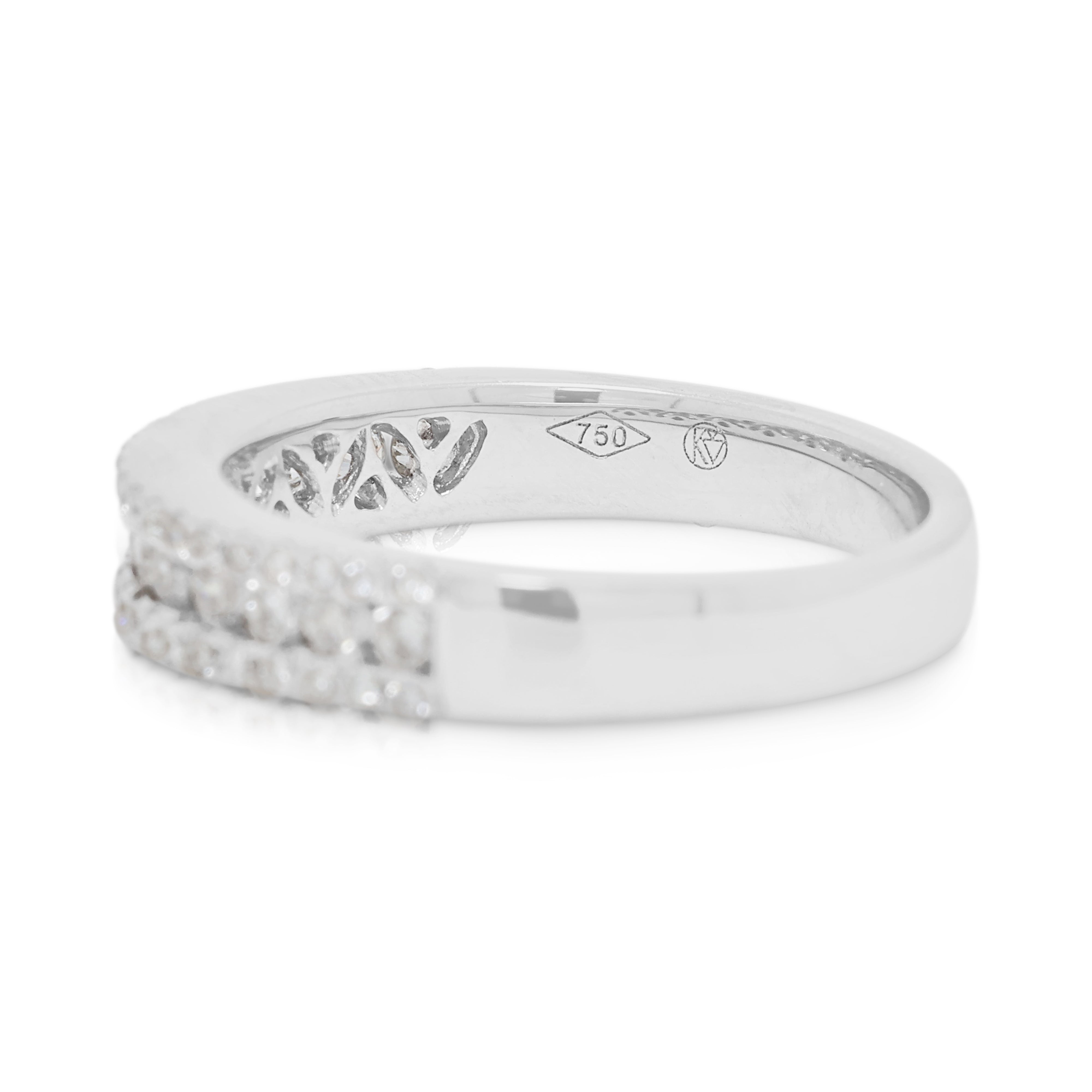 Luminous 0.40ct Natural Diamond Three-Row Ring in 18K White Gold