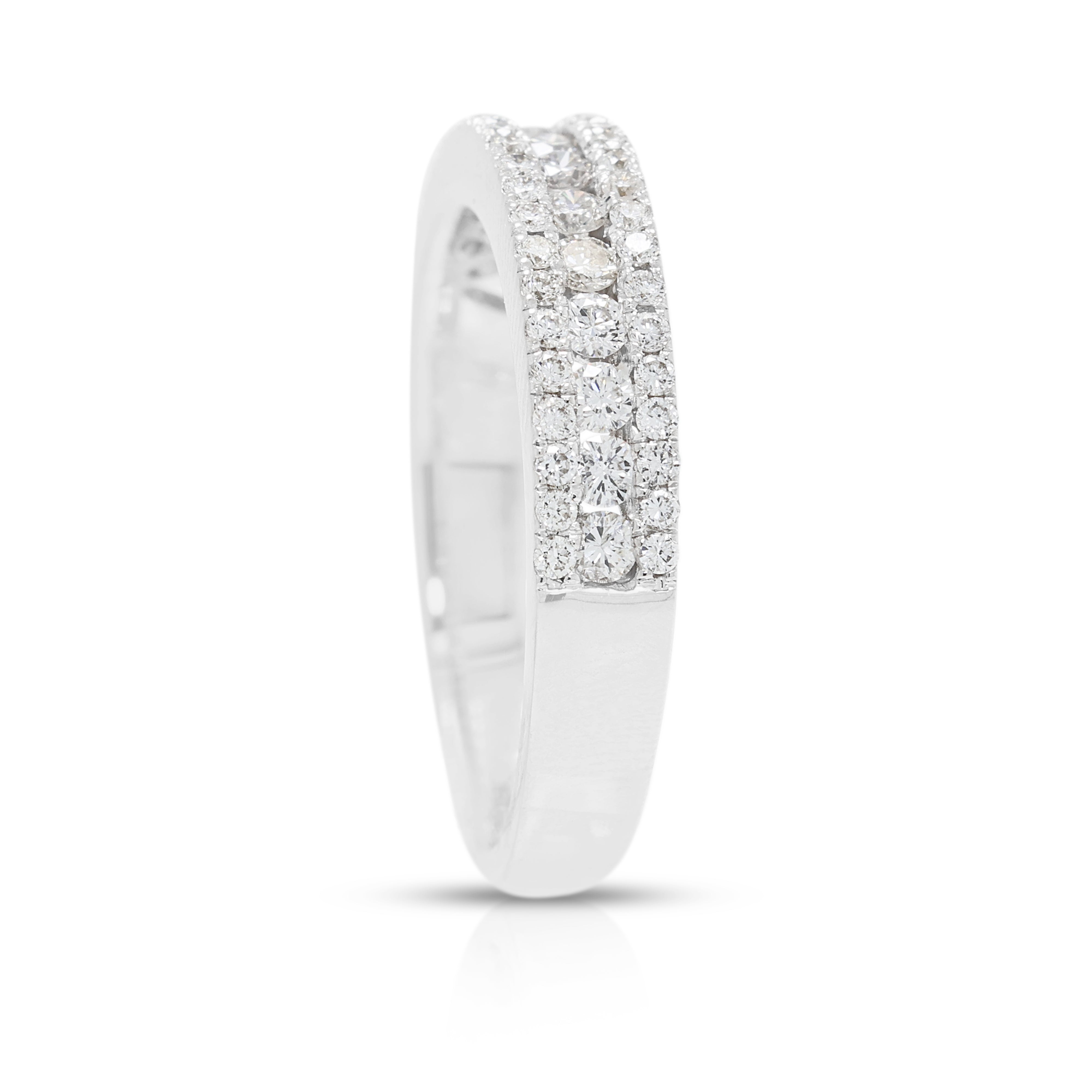 Luminous 0.40ct Natural Diamond Three-Row Ring in 18K White Gold