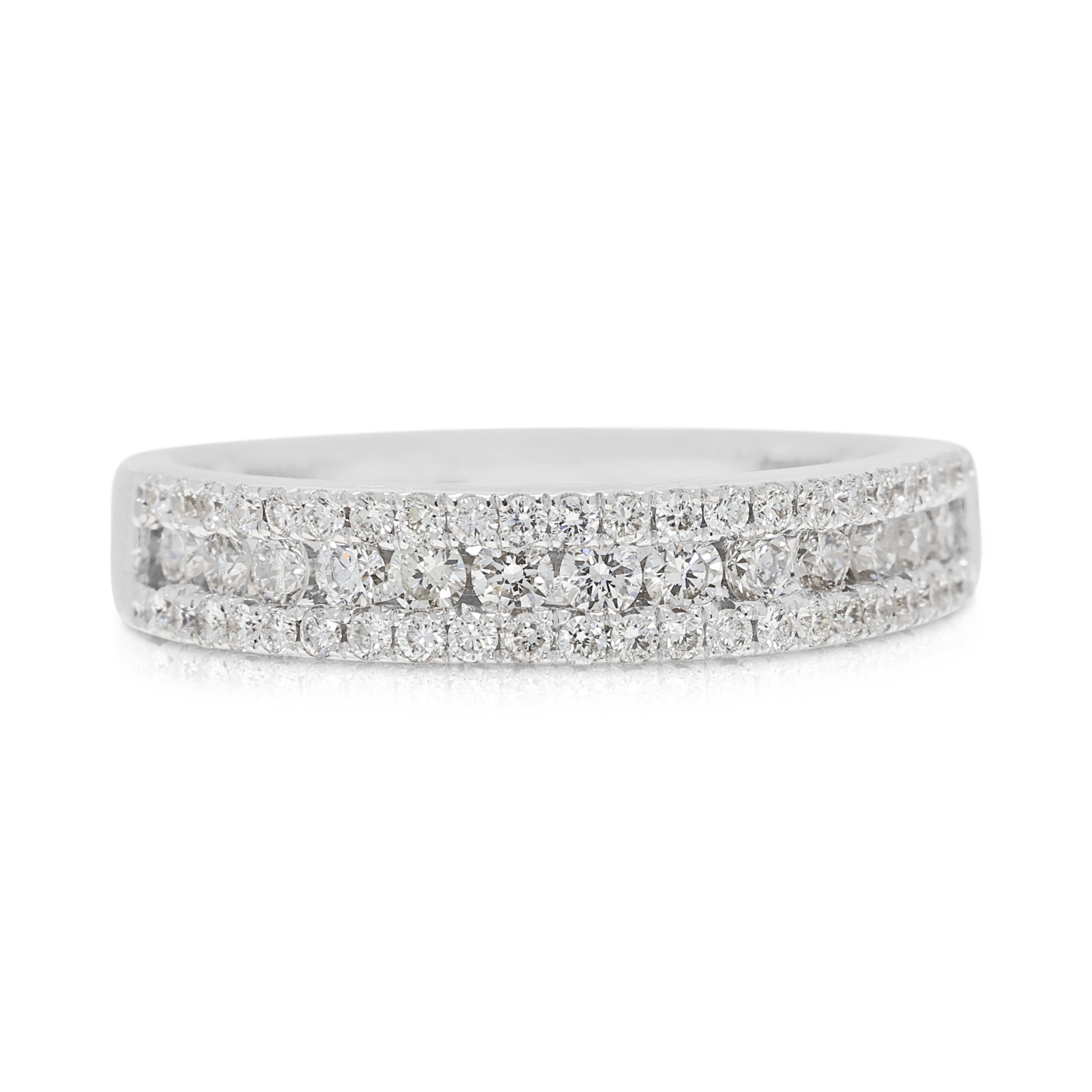 Luminous 0.40ct Natural Diamond Three-Row Ring in 18K White Gold