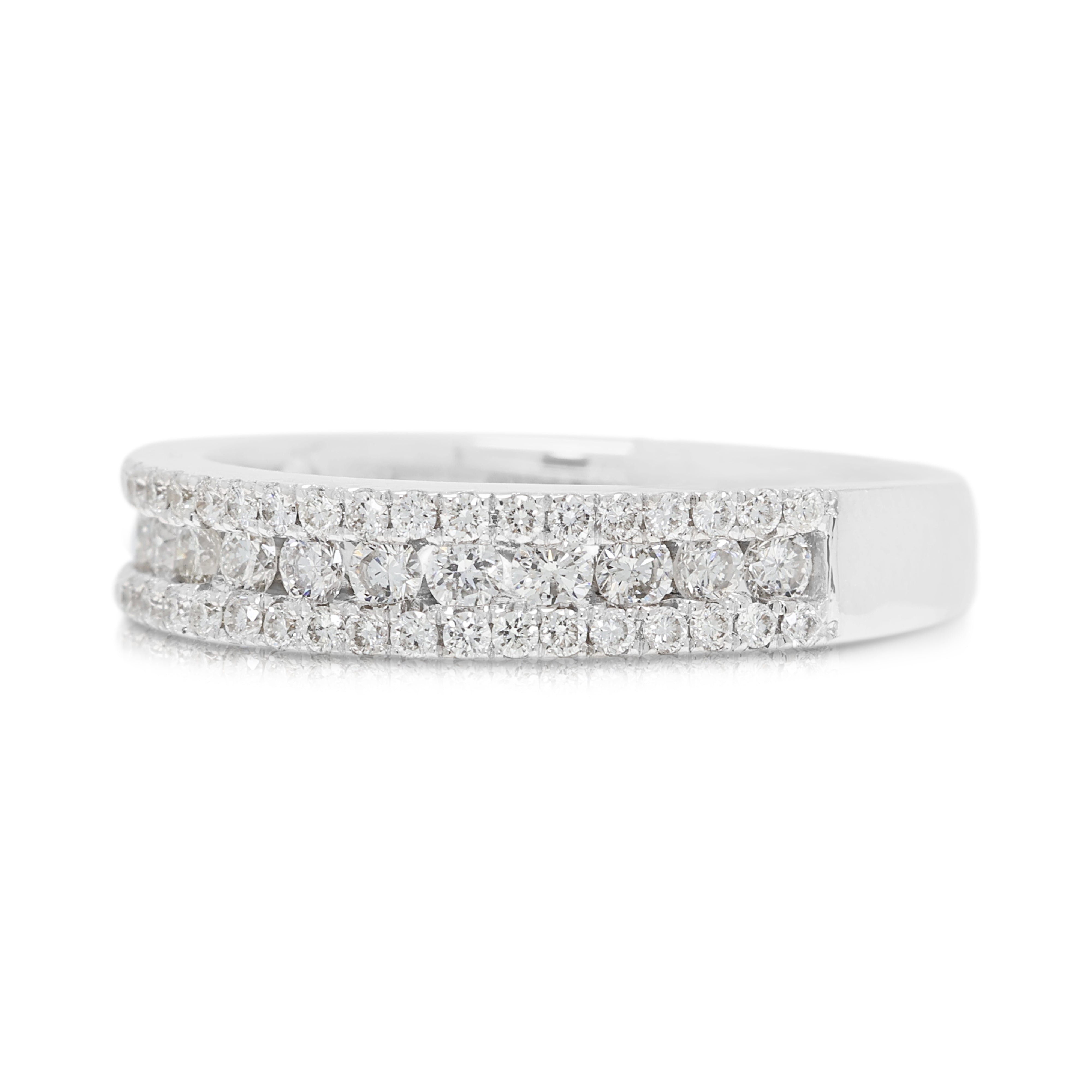Luminous 0.40ct Natural Diamond Three-Row Ring in 18K White Gold