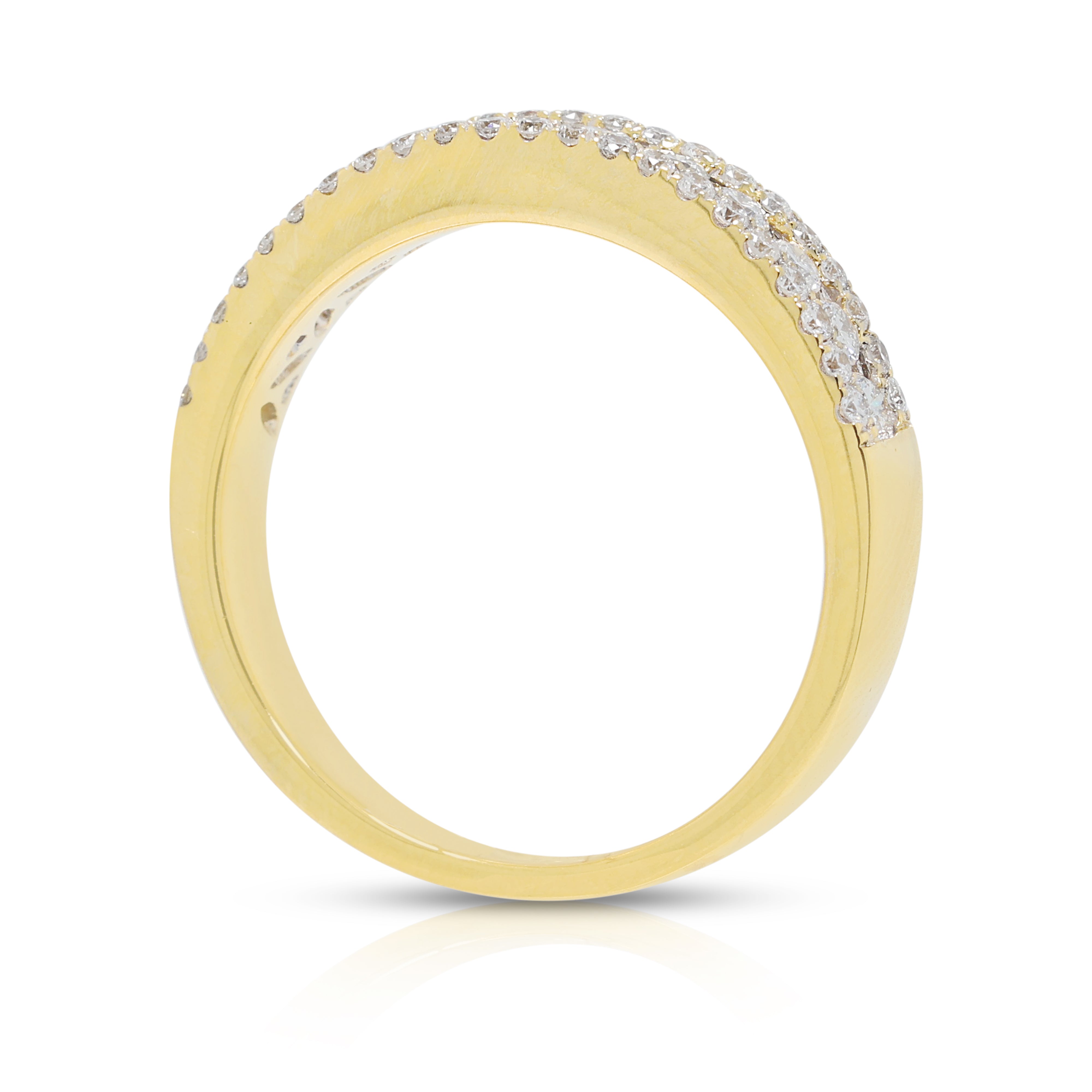 Dazzling 0.40ct Natural Diamond Three-Row Ring in 18K Yellow Gold