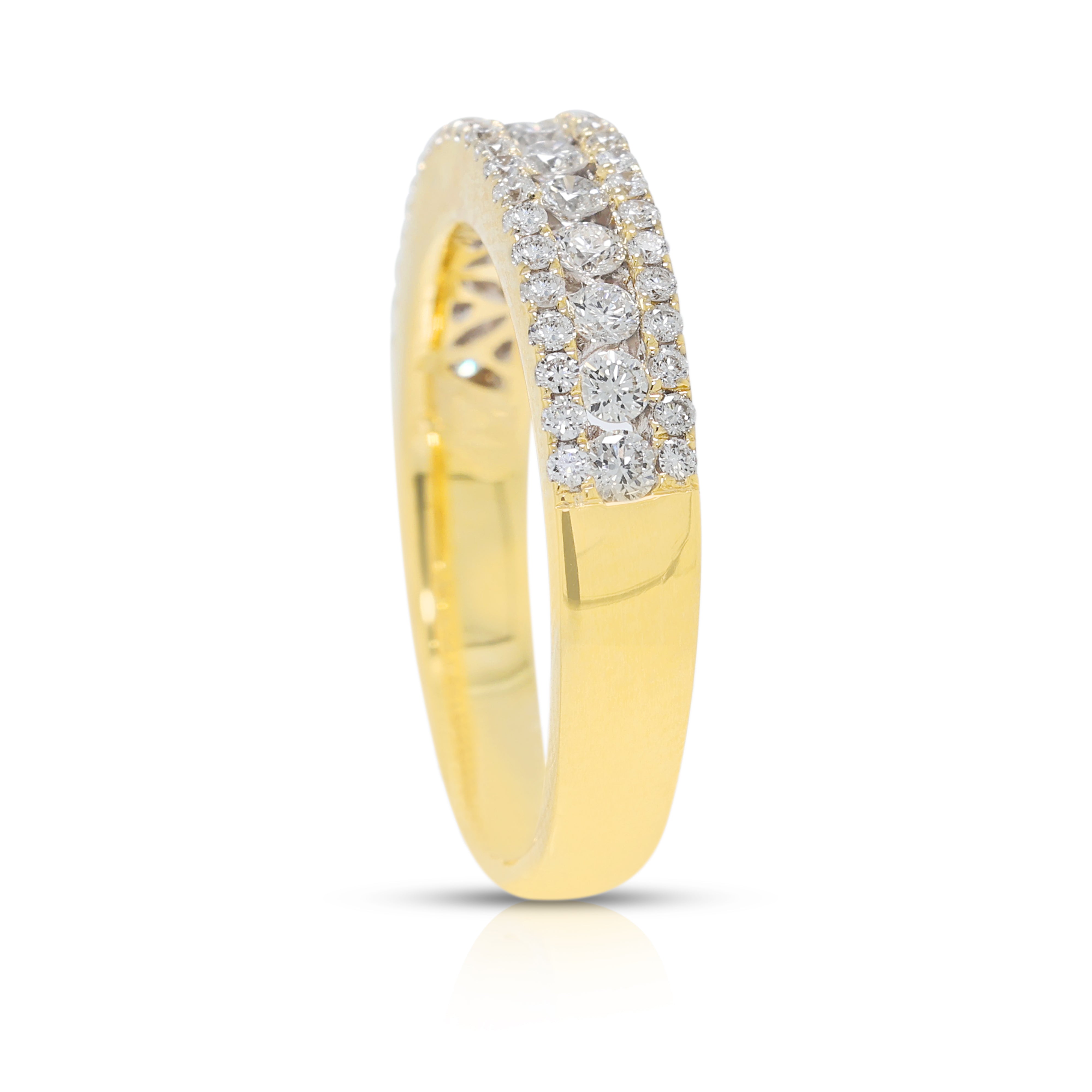 Dazzling 0.40ct Natural Diamond Three-Row Ring in 18K Yellow Gold
