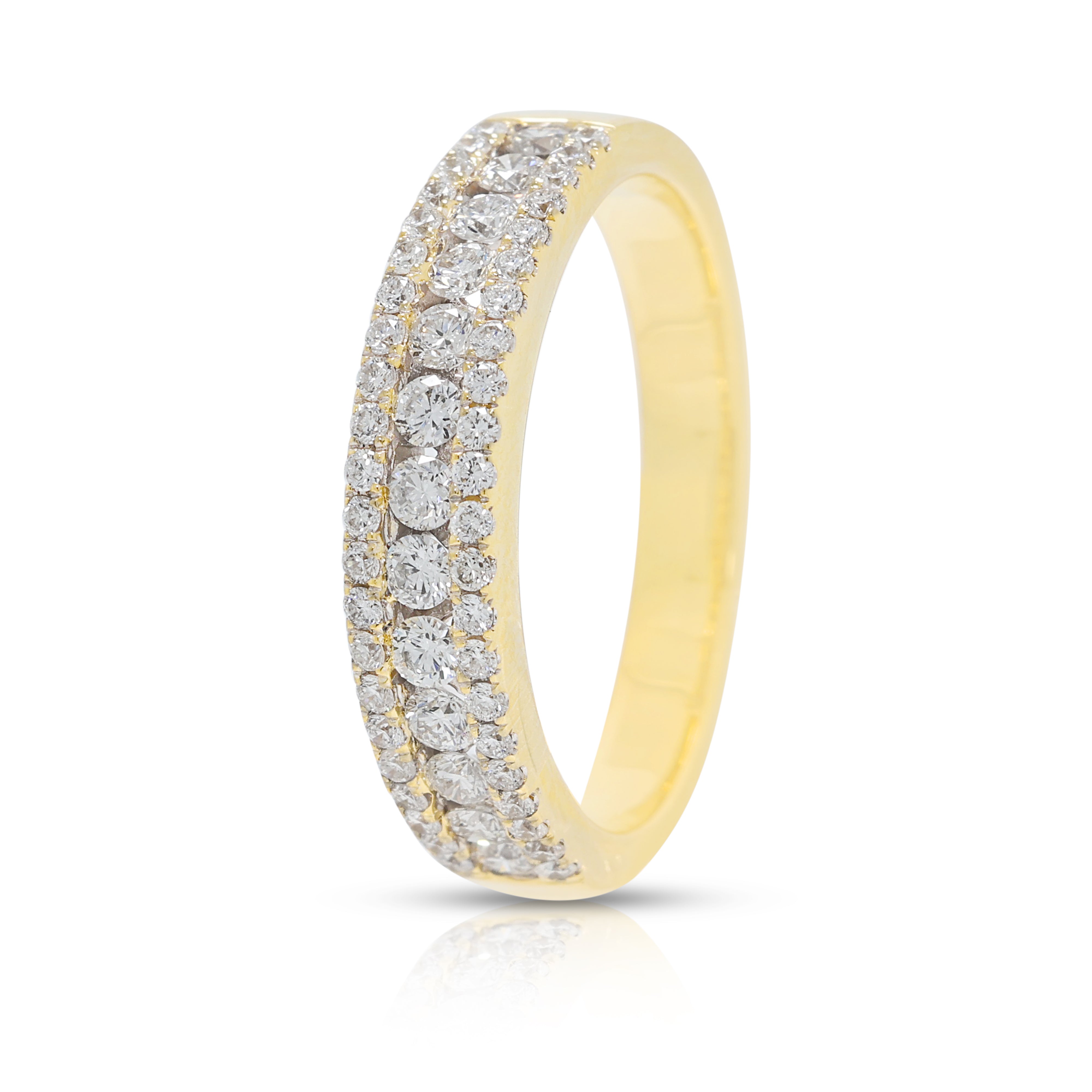 Dazzling 0.40ct Natural Diamond Three-Row Ring in 18K Yellow Gold