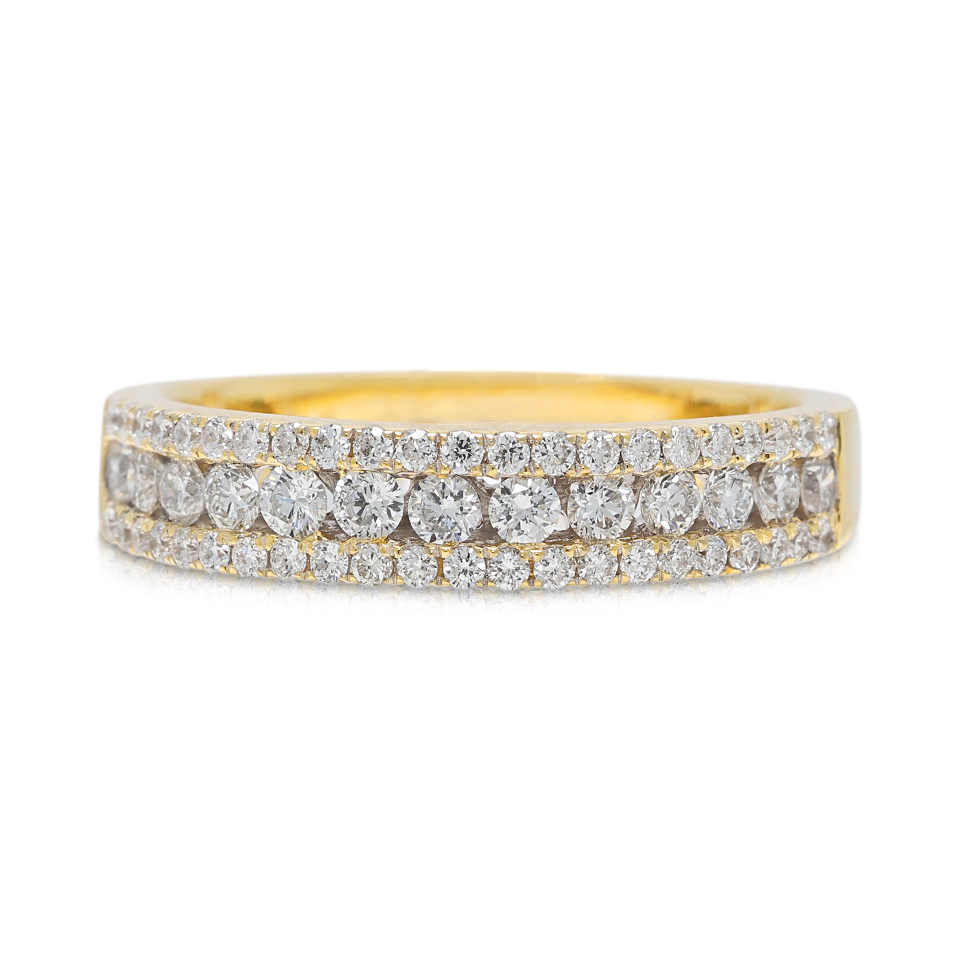 Dazzling 0.40ct Natural Diamond Three-Row Ring in 18K Yellow Gold