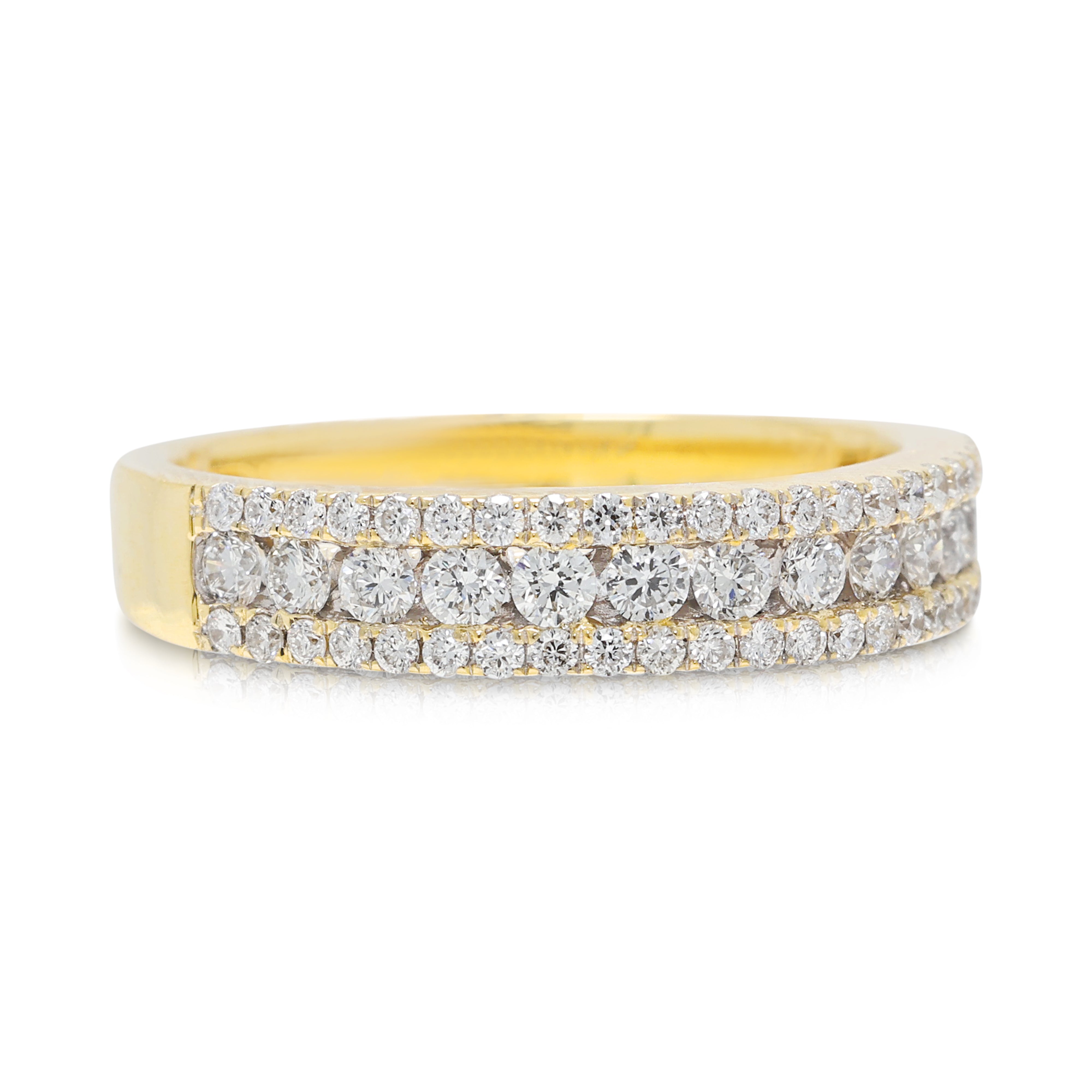 Dazzling 0.40ct Natural Diamond Three-Row Ring in 18K Yellow Gold