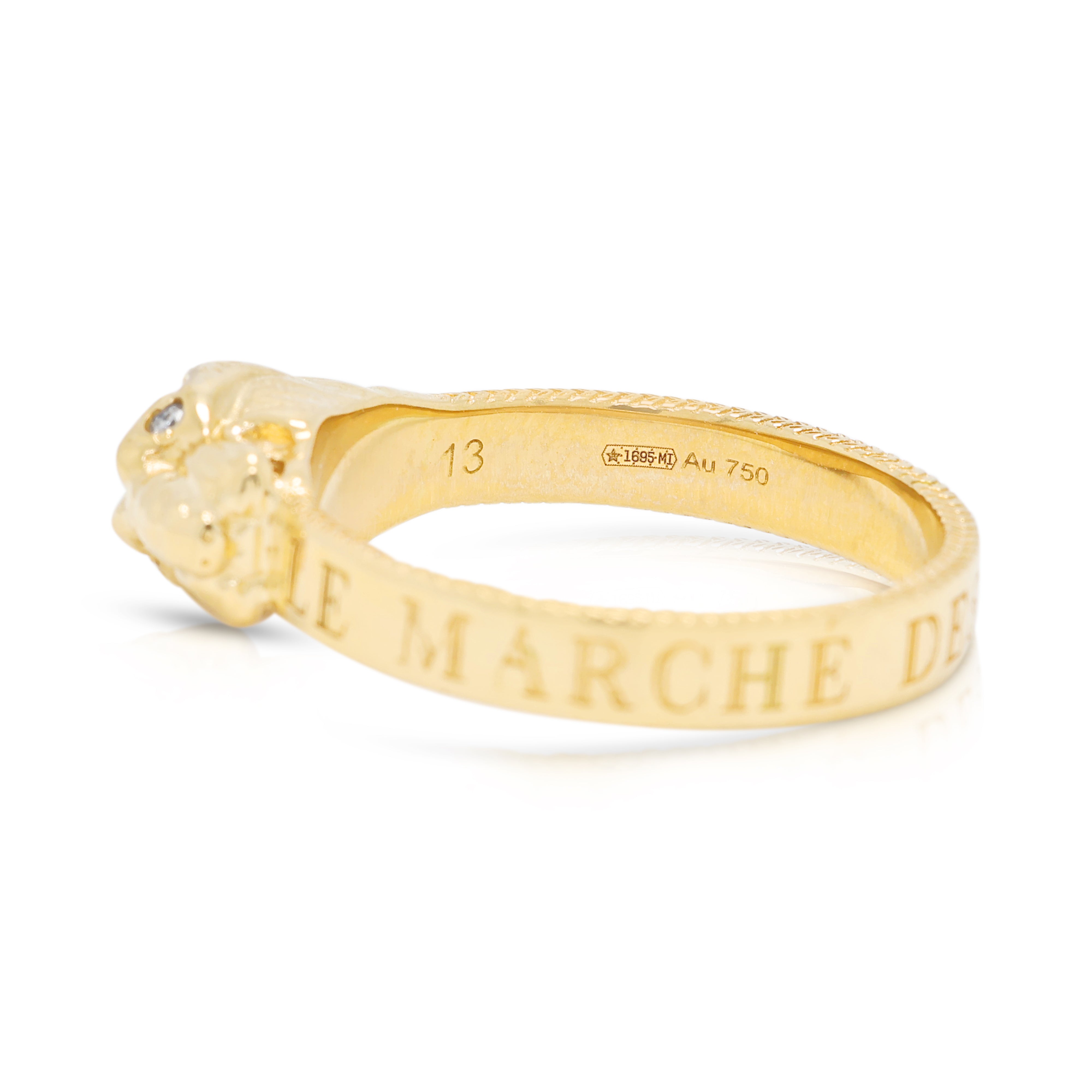 Spectacular Gucci Le Marché des Merveilles 0.01 ct Natural Diamond Feline Head Ring in 18K Yellow Gold