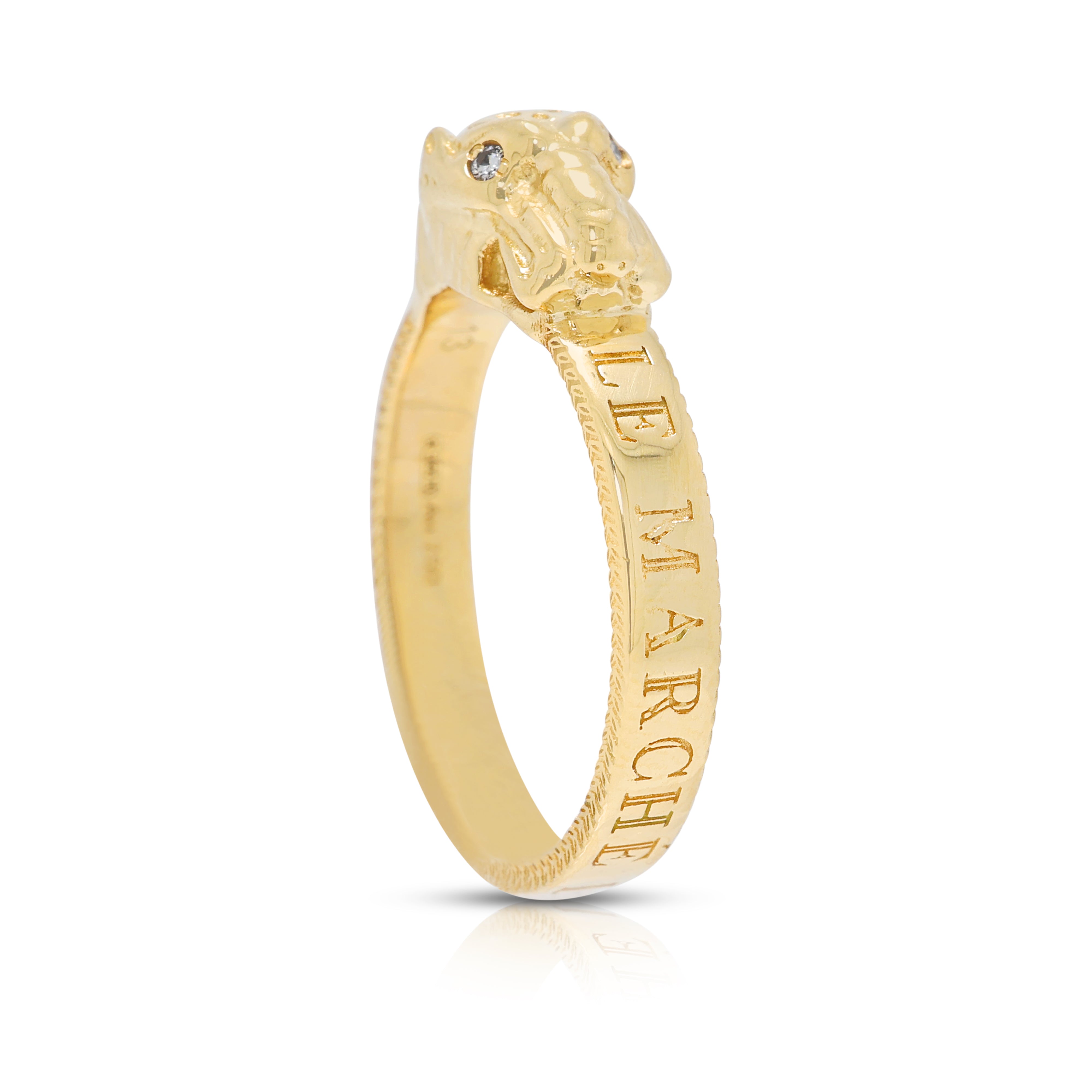 Spectacular Gucci Le Marché des Merveilles 0.01 ct Natural Diamond Feline Head Ring in 18K Yellow Gold