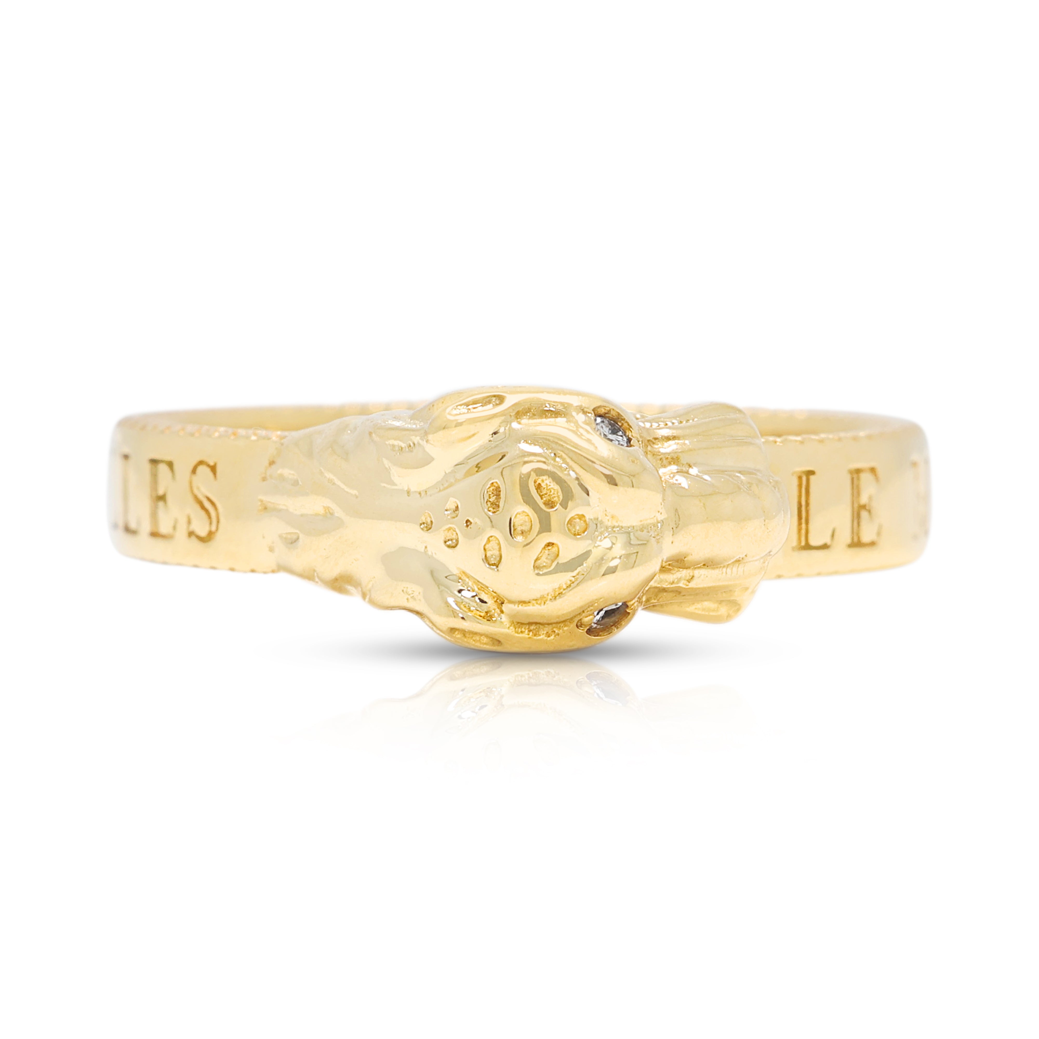 Spectacular Gucci Le Marché des Merveilles 0.01 ct Natural Diamond Feline Head Ring in 18K Yellow Gold