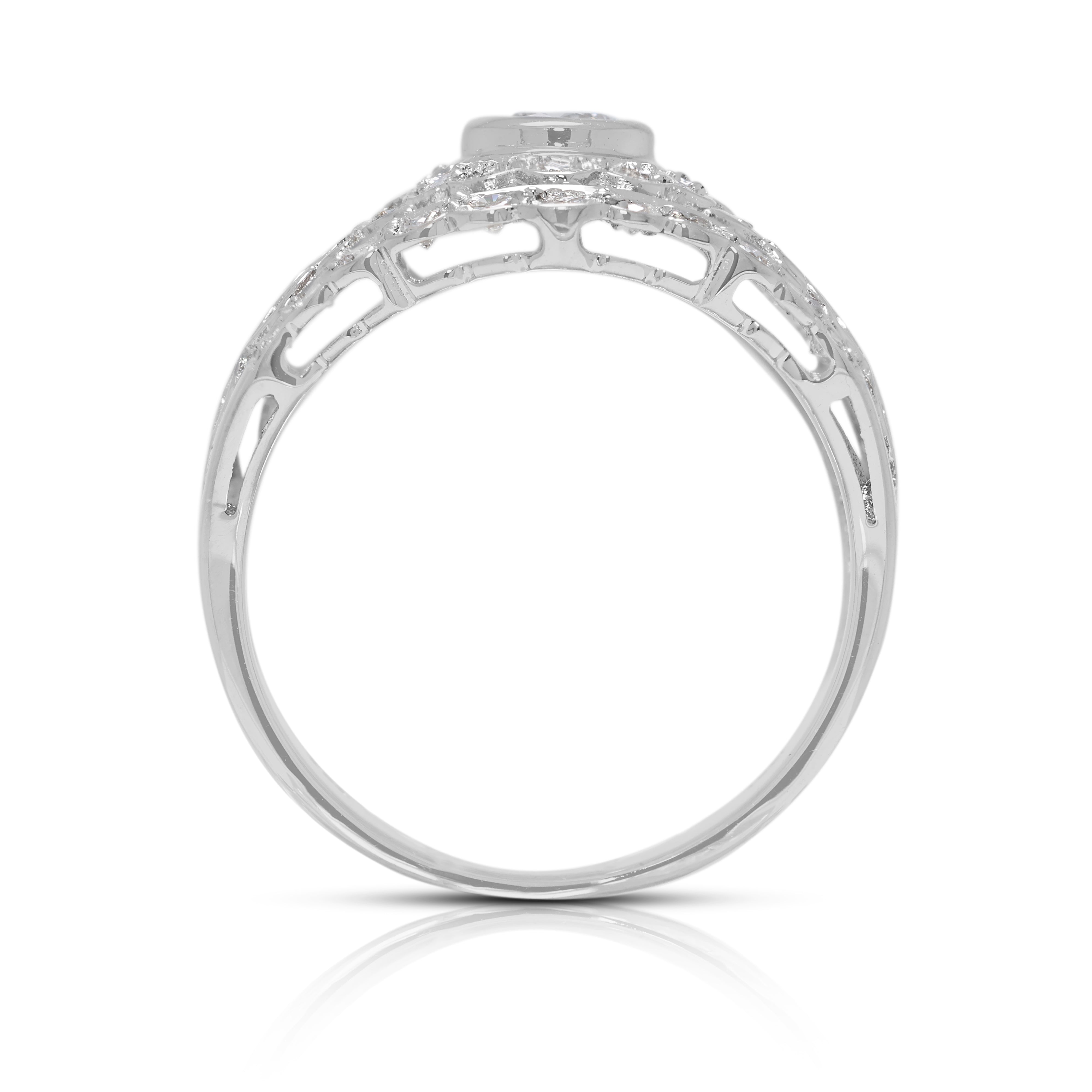 Intricate 0.63ct Natural Diamond Filigree Ring in 18K White Gold (New)