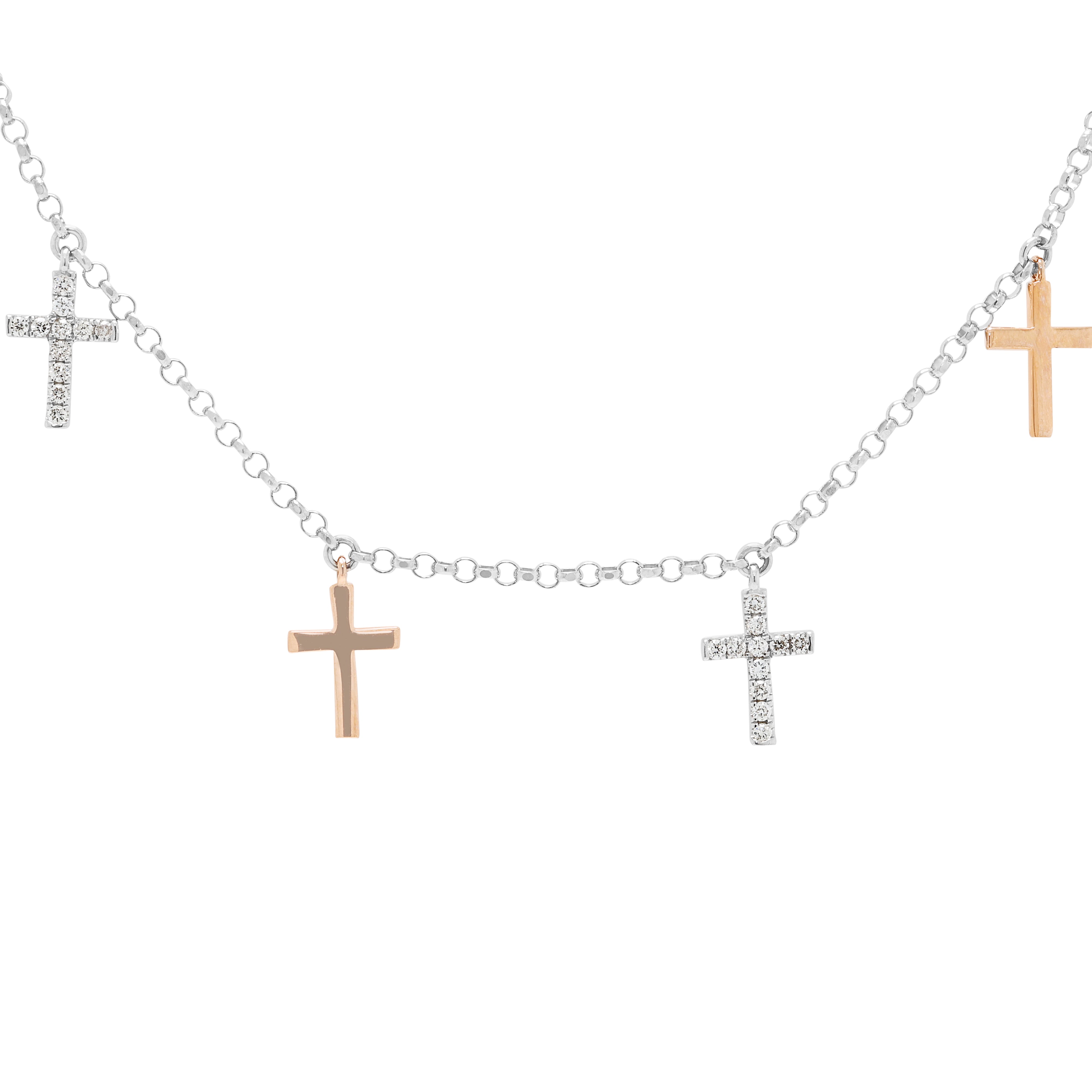 Exquisite 0.22ct Natural Diamond Cross Charm Bracelet in 14K Two-Tone Gold