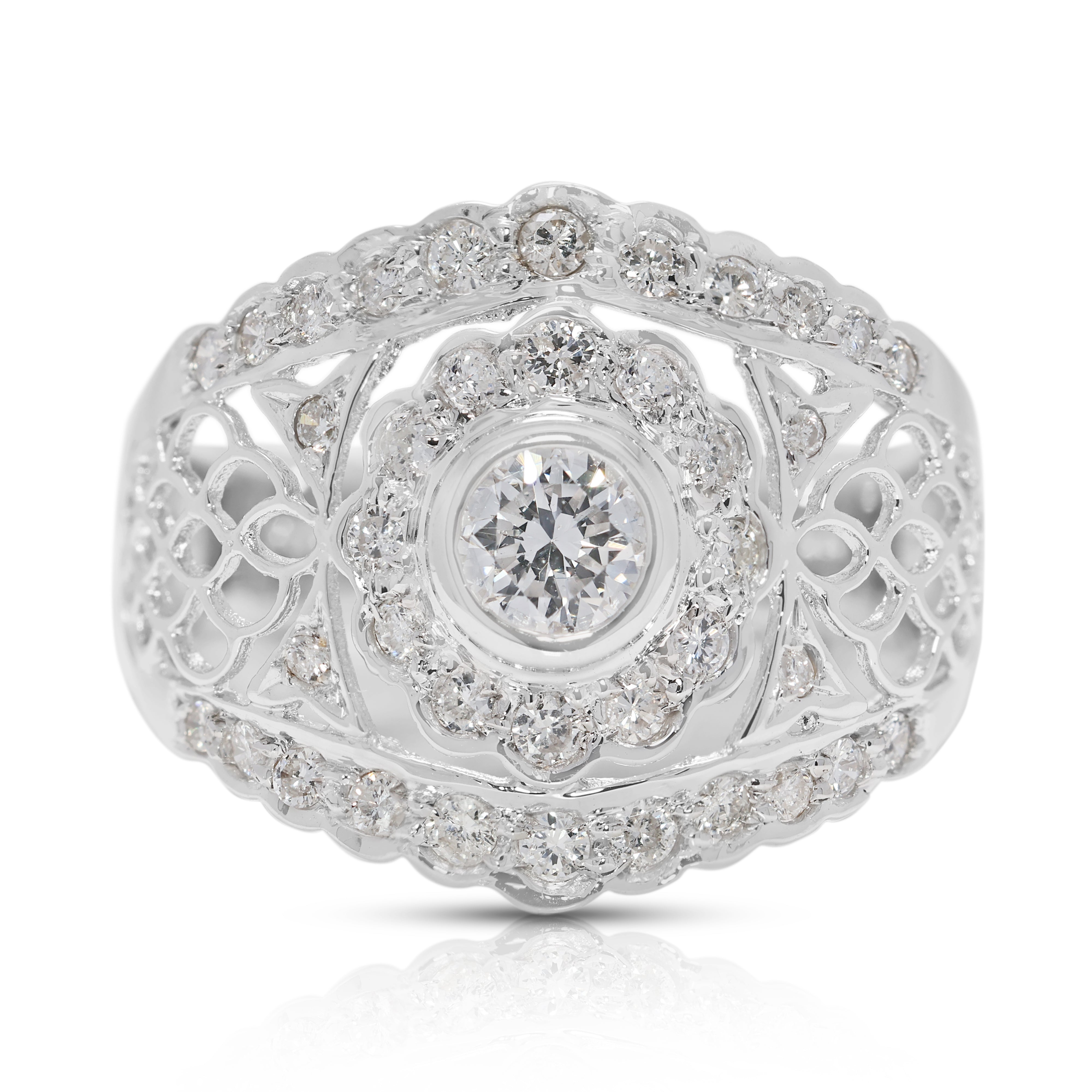 Intricate 0.63ct Natural Diamond Filigree Ring in 18K White Gold (New)