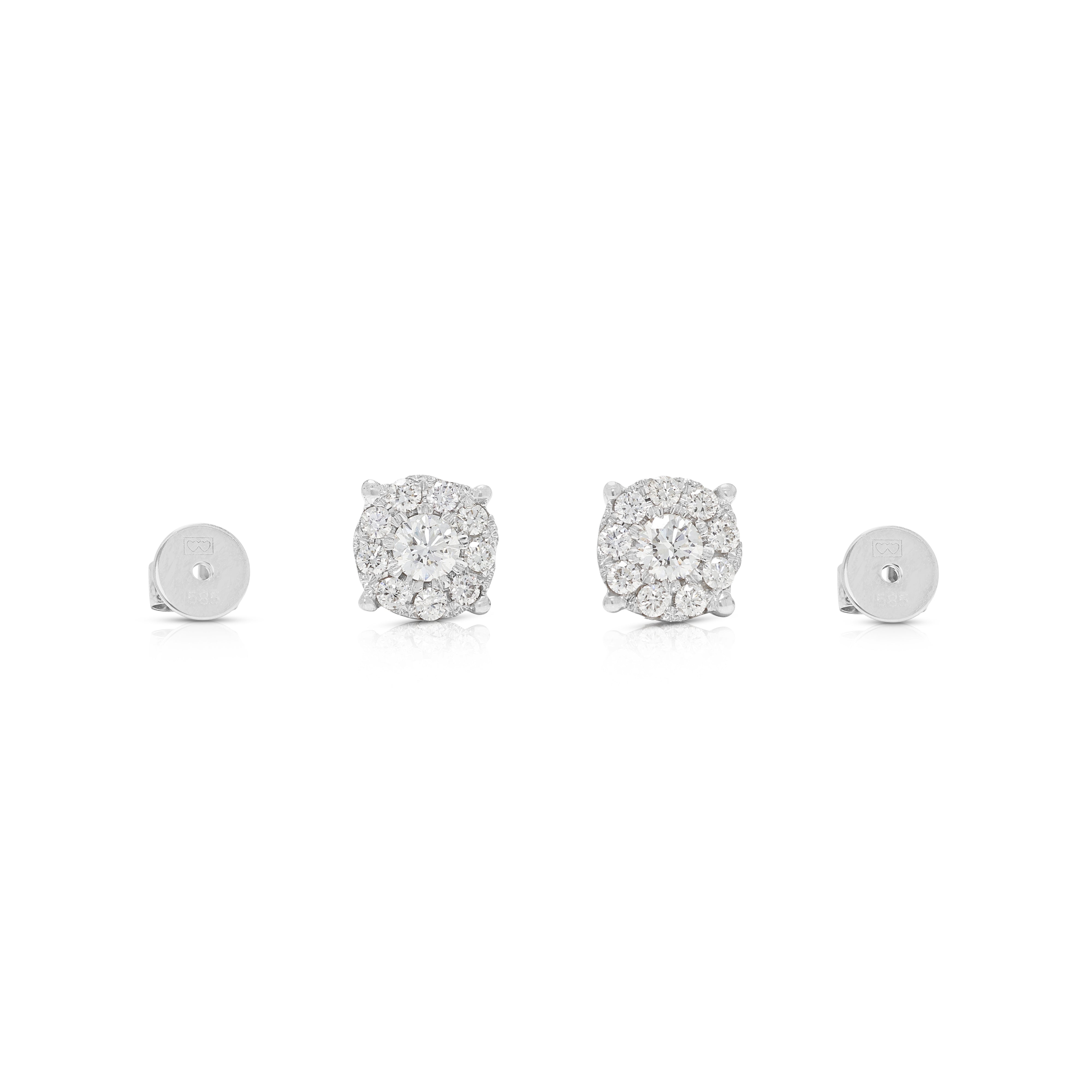 Spectacular Gold Heart 0.46ct Natural Diamond Cluster Stud Earrings in 14K White Gold