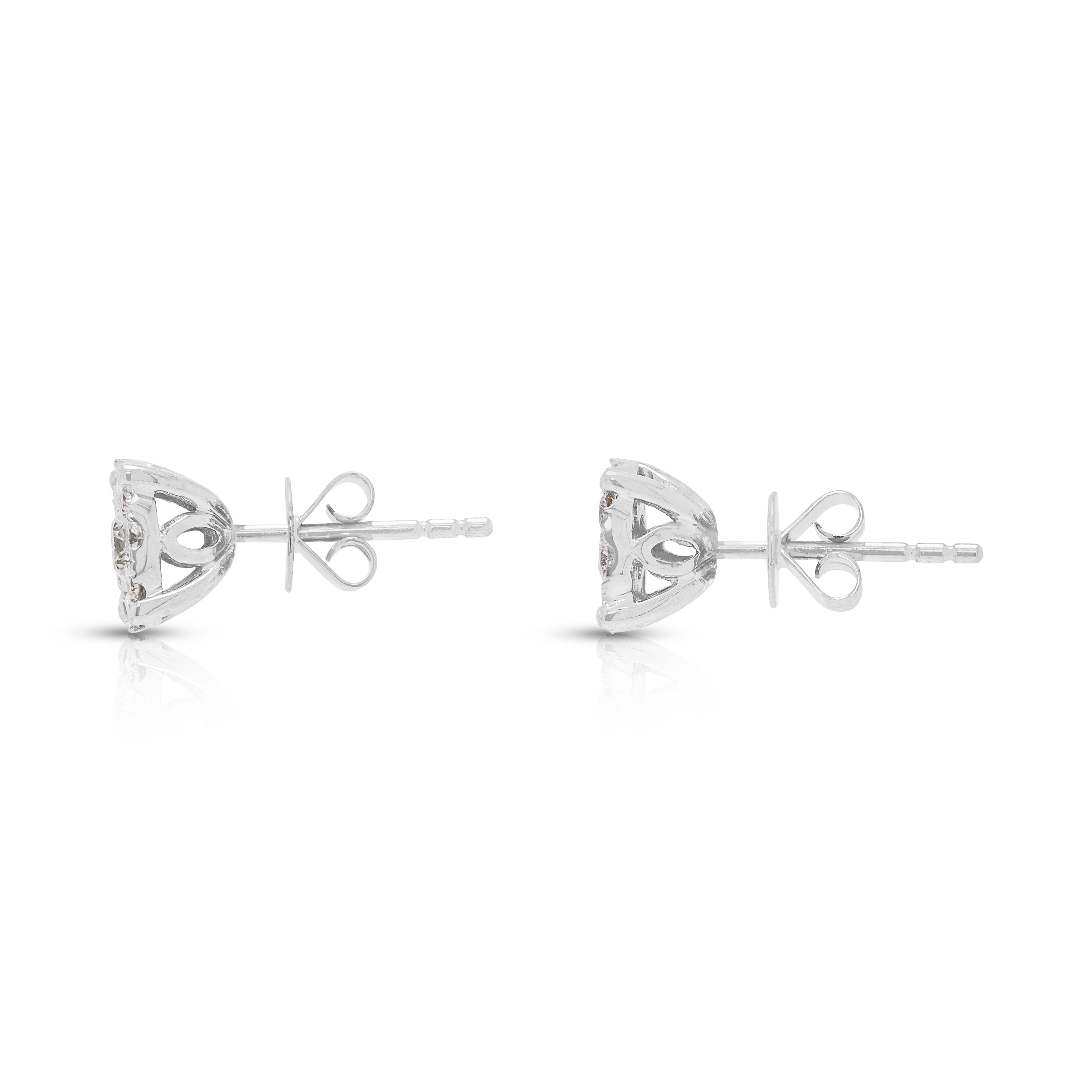 Spectacular Gold Heart 0.46ct Natural Diamond Cluster Stud Earrings in 14K White Gold