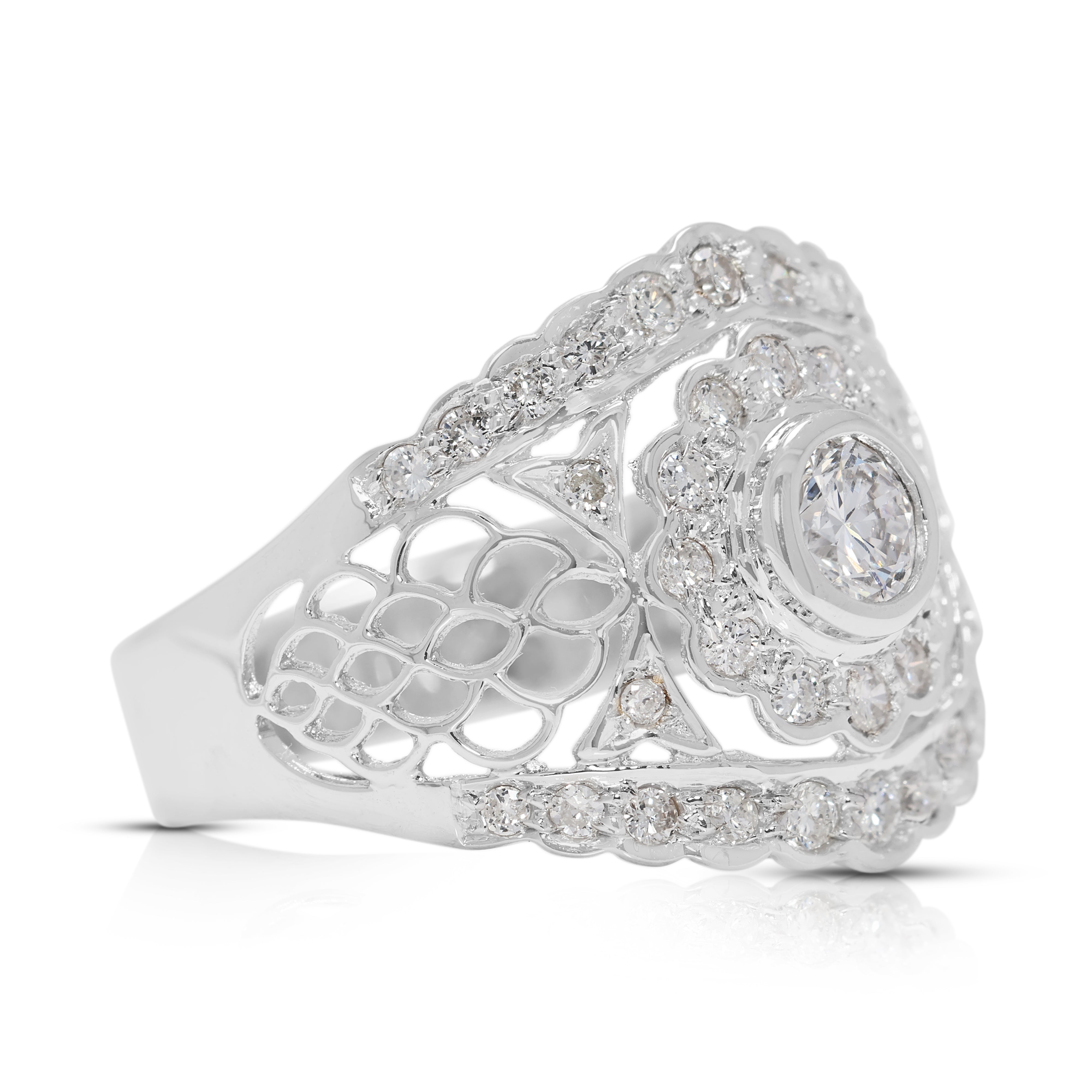 Intricate 0.63ct Natural Diamond Filigree Ring in 18K White Gold (New)
