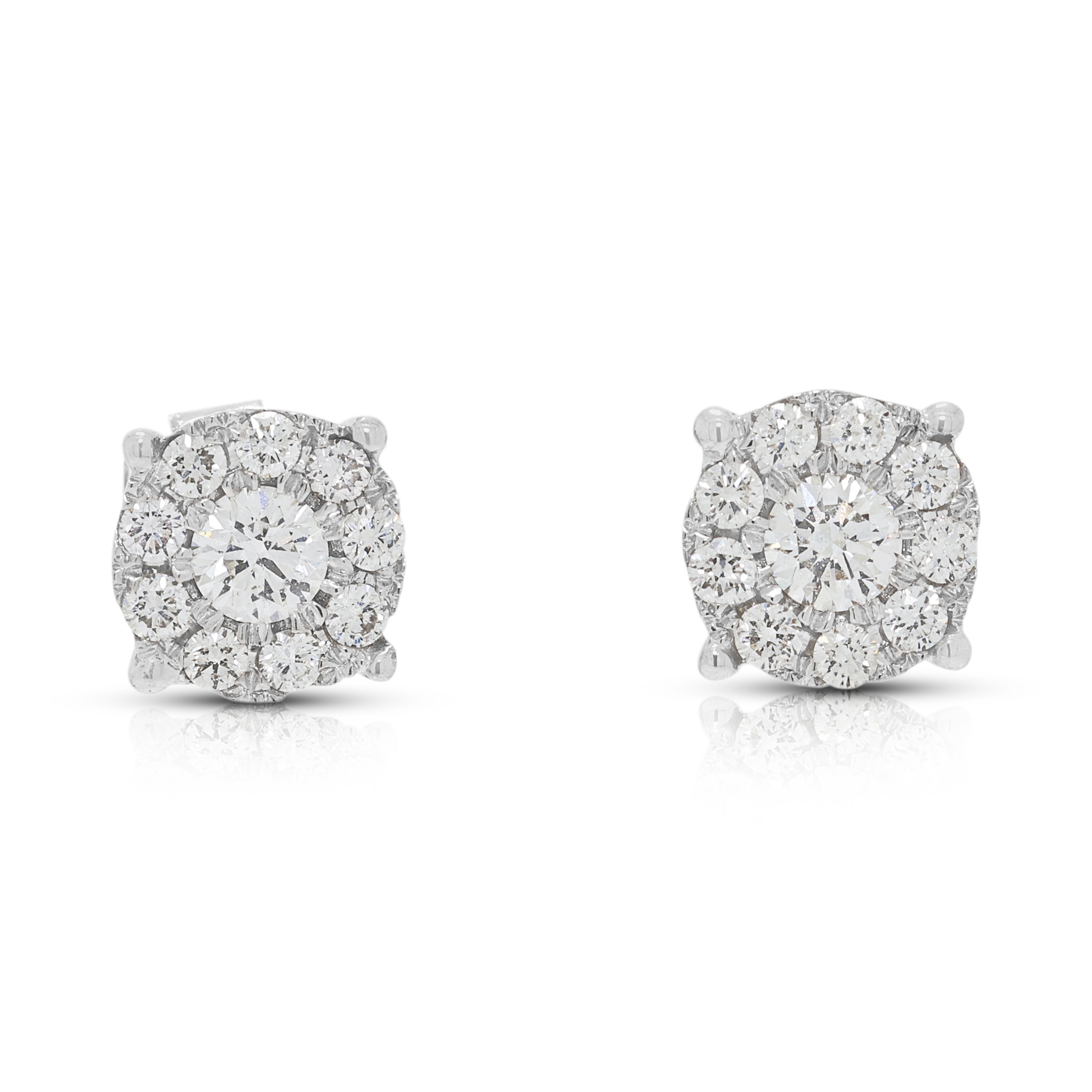 Spectacular Gold Heart 0.46ct Natural Diamond Cluster Stud Earrings in 14K White Gold