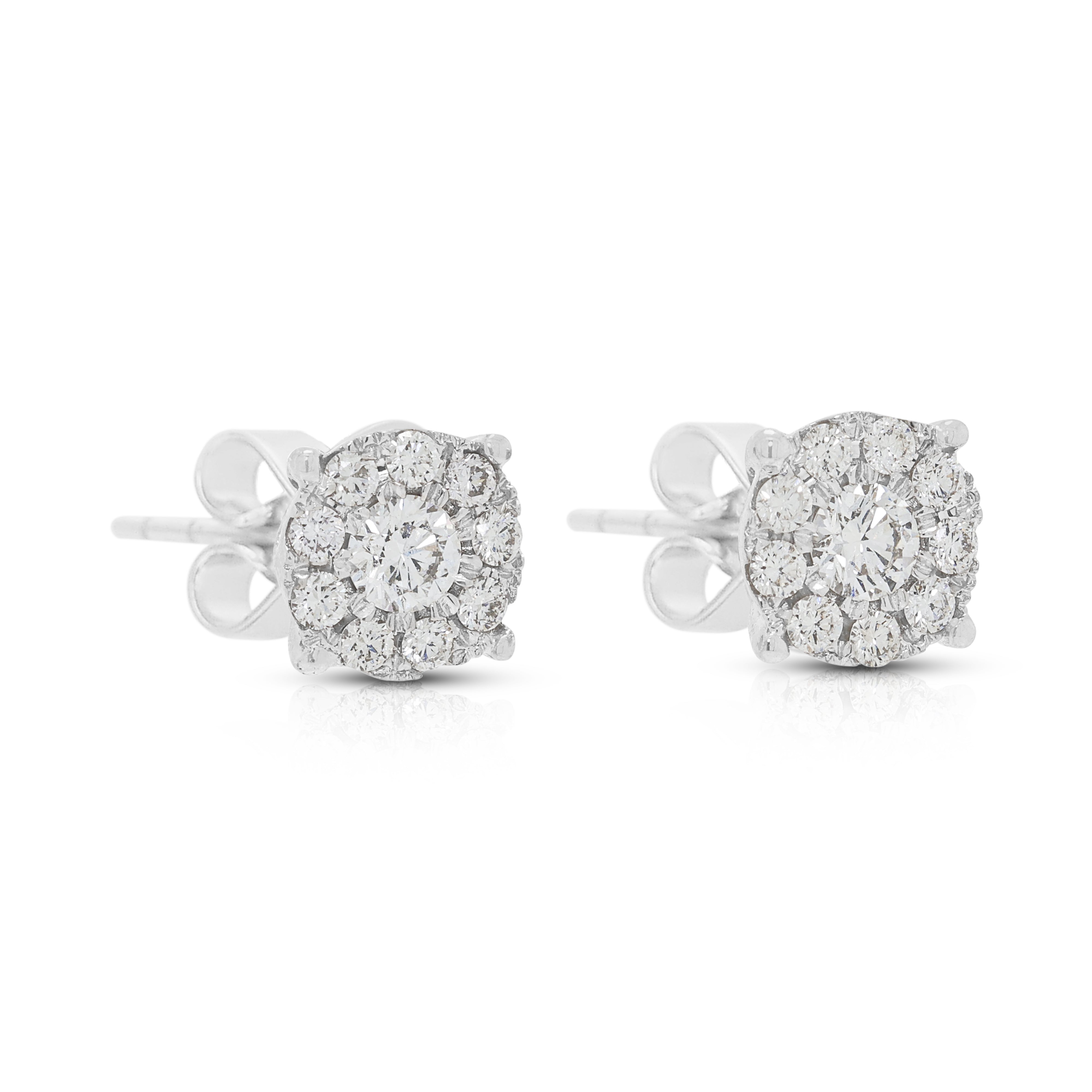 Spectacular Gold Heart 0.46ct Natural Diamond Cluster Stud Earrings in 14K White Gold