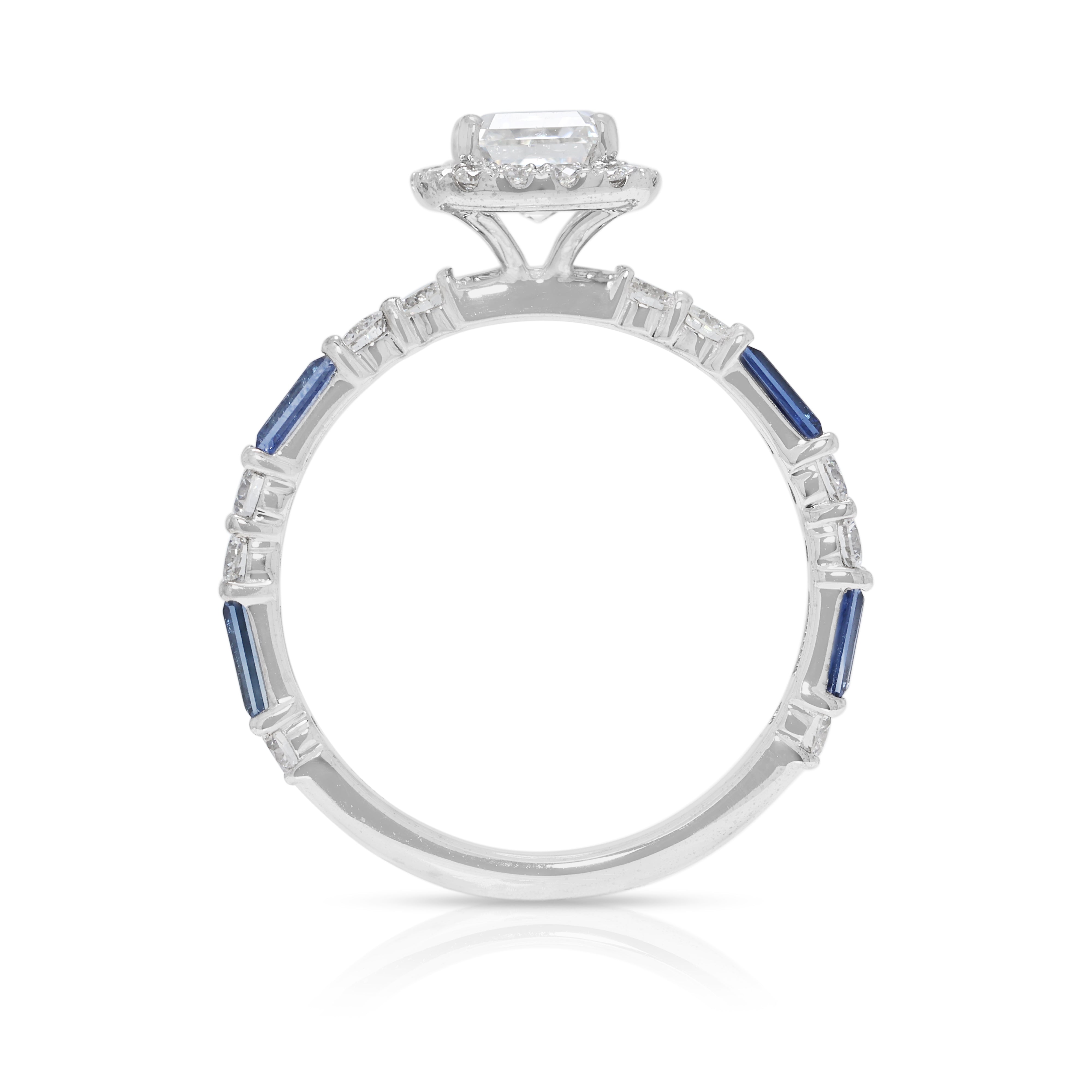 Breathtaking 1.80ct Natural Diamond & Sapphire 18K White Gold Ring - GIA Certified