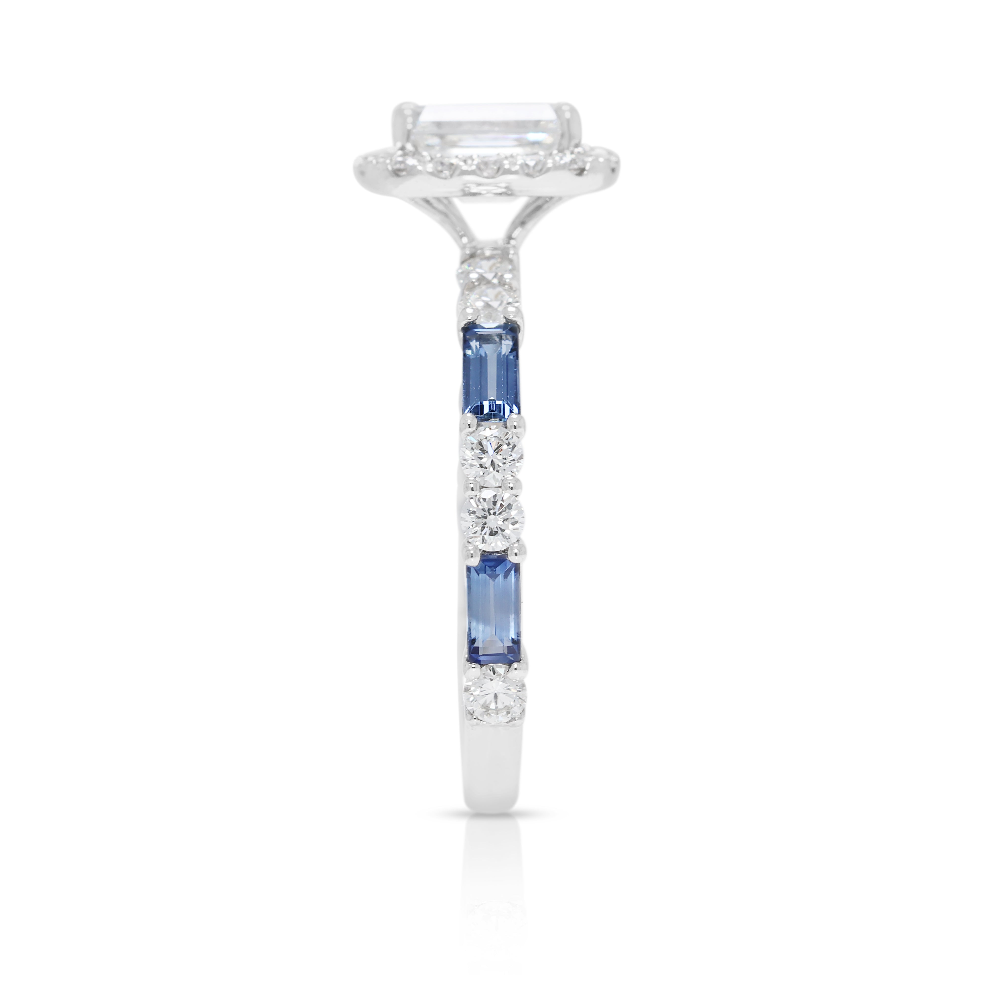Breathtaking 1.80ct Natural Diamond & Sapphire 18K White Gold Ring - GIA Certified