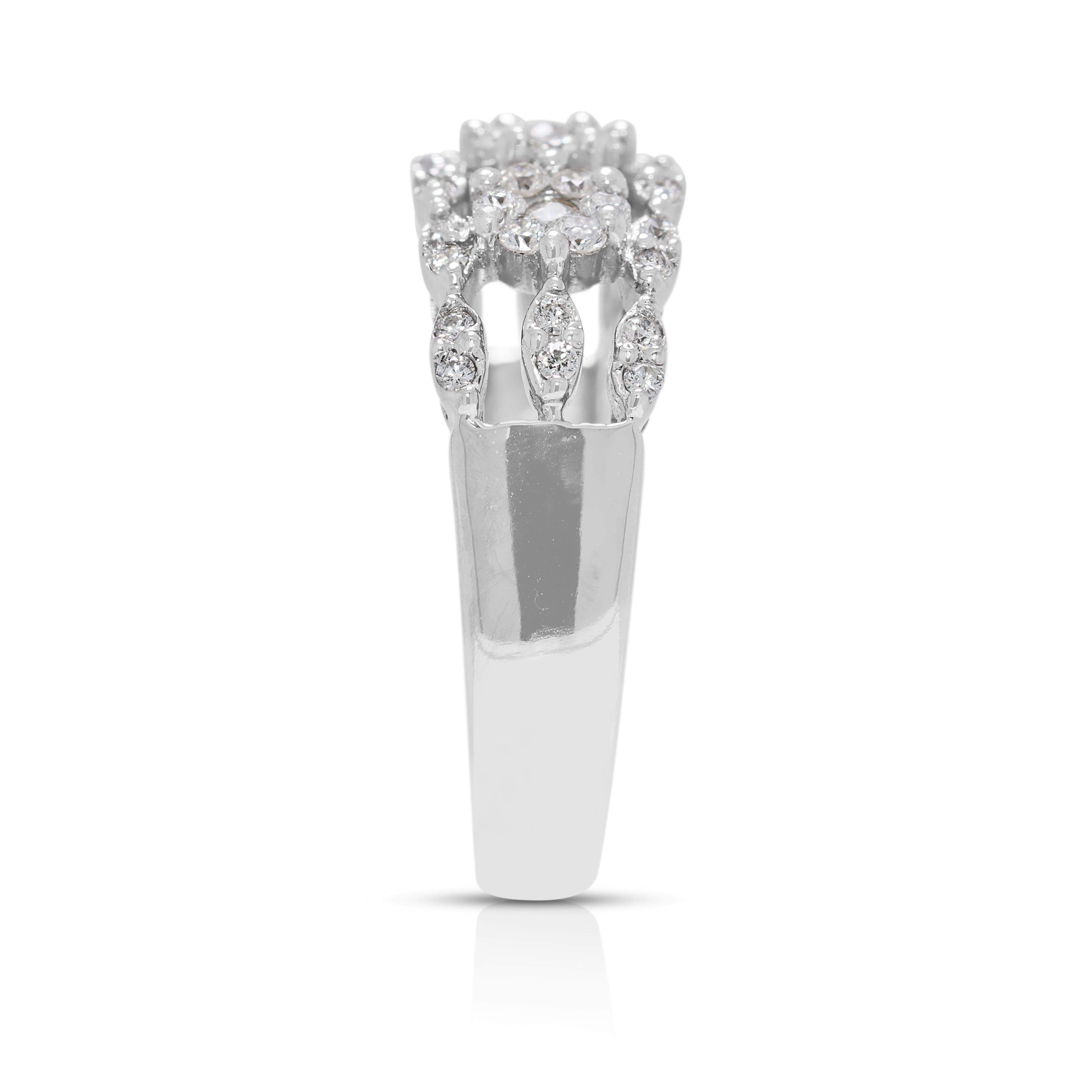 Dazzling 0.35ct Natural Diamond Cluster Ring in 18K White Gold