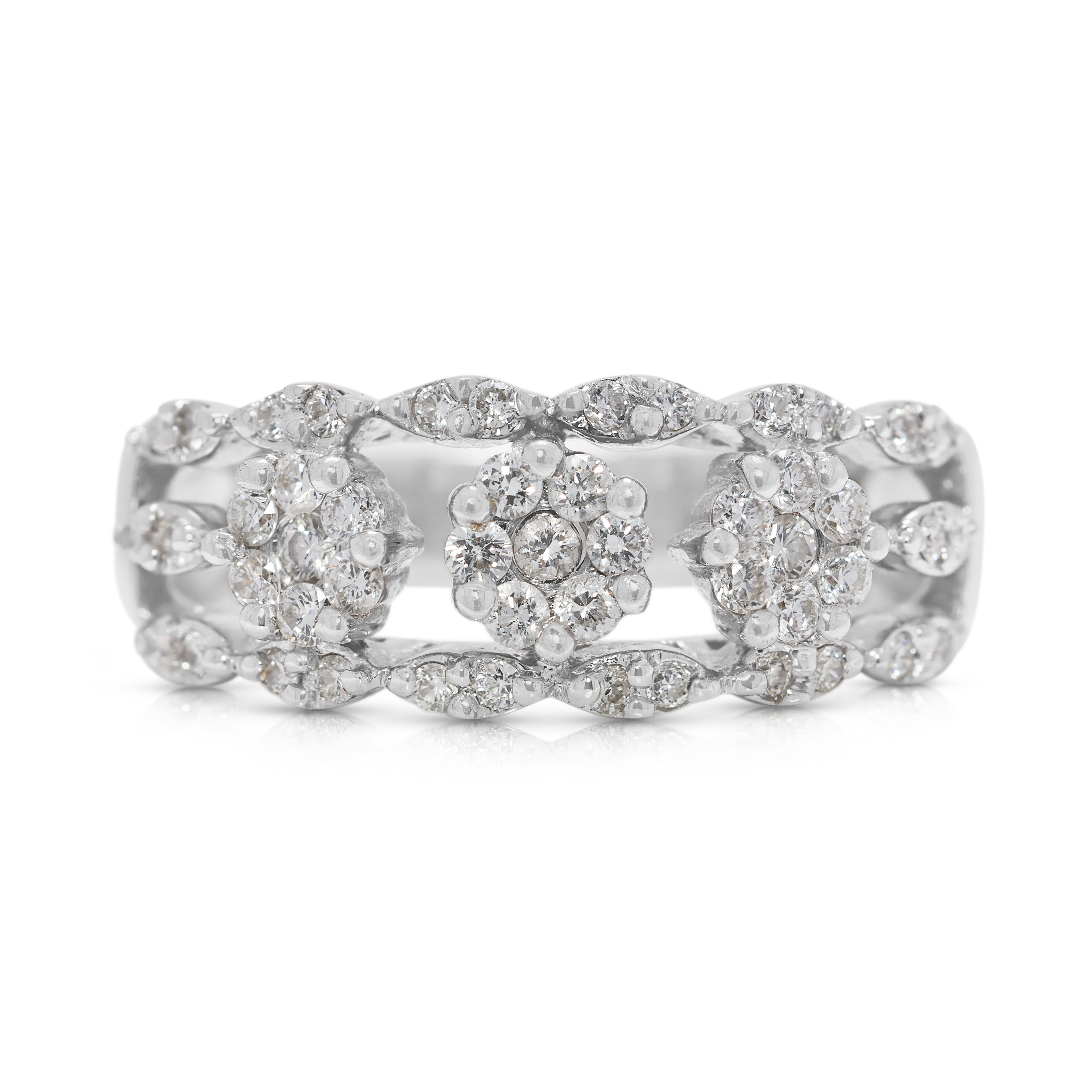 Dazzling 0.35ct Natural Diamond Cluster Ring in 18K White Gold