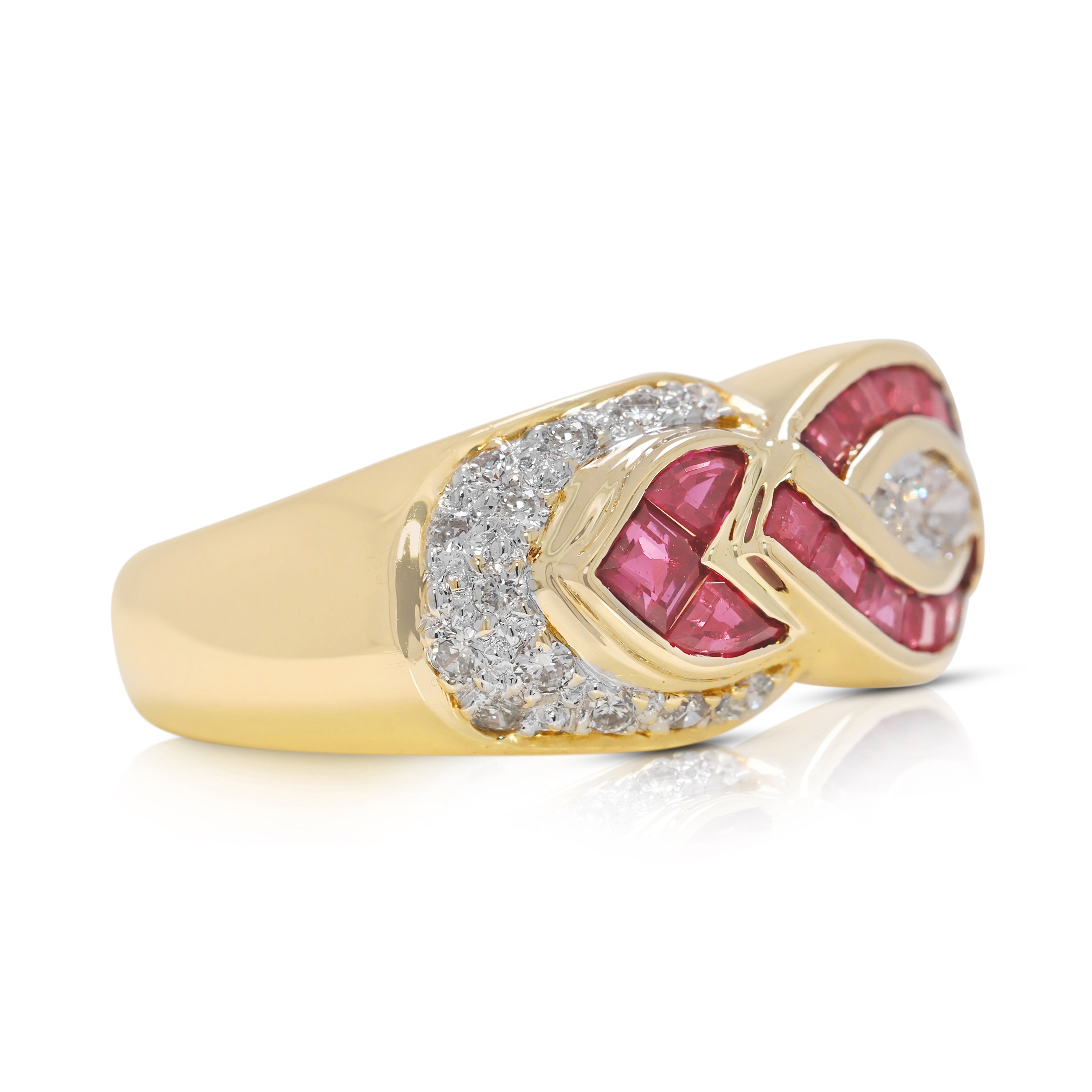 Intricate 0.7ct Infinity-Style Ruby & Natural Diamond Ring in 18K Yellow Gold by Larry Jewellery