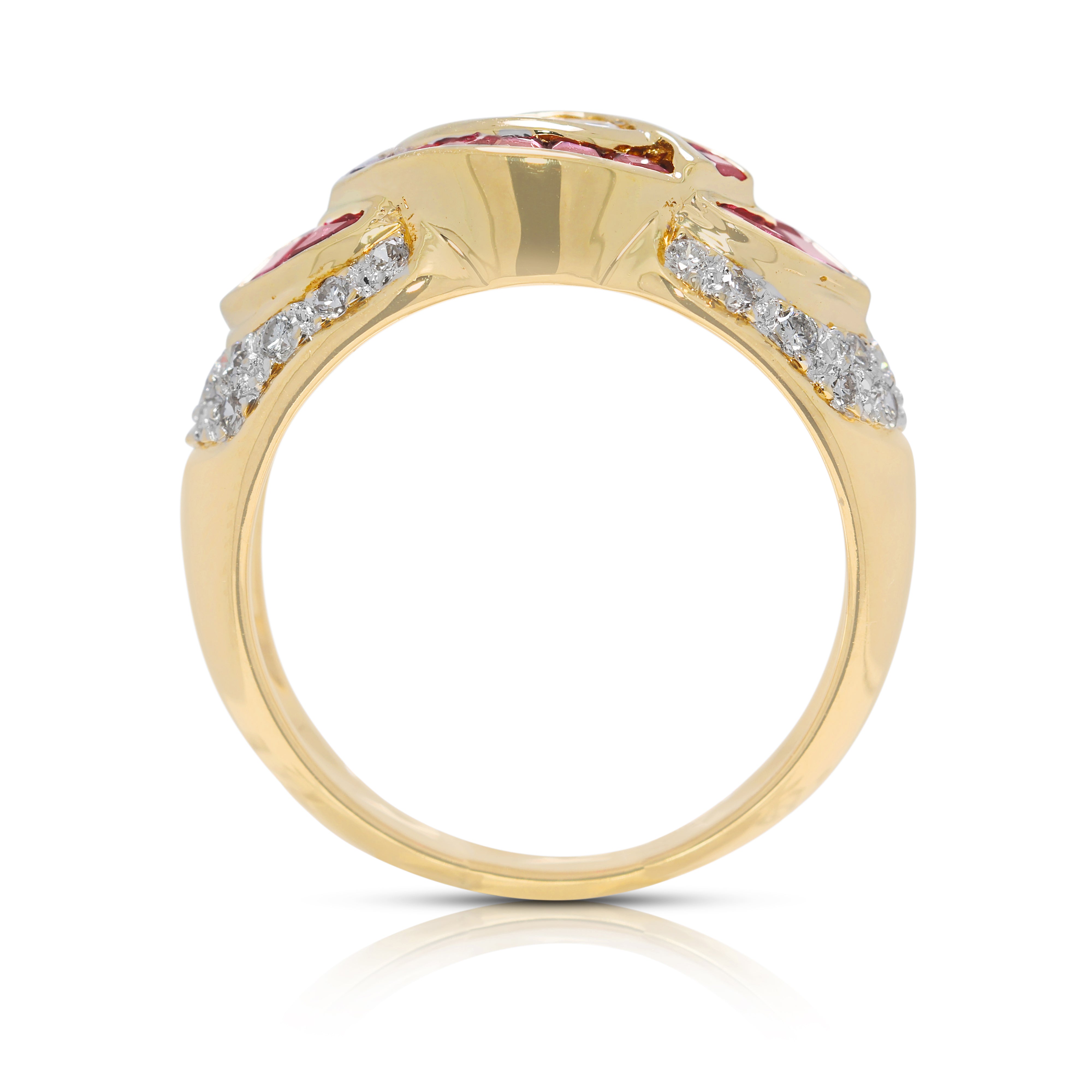 Intricate 0.7ct Infinity-Style Ruby & Natural Diamond Ring in 18K Yellow Gold by Larry Jewellery