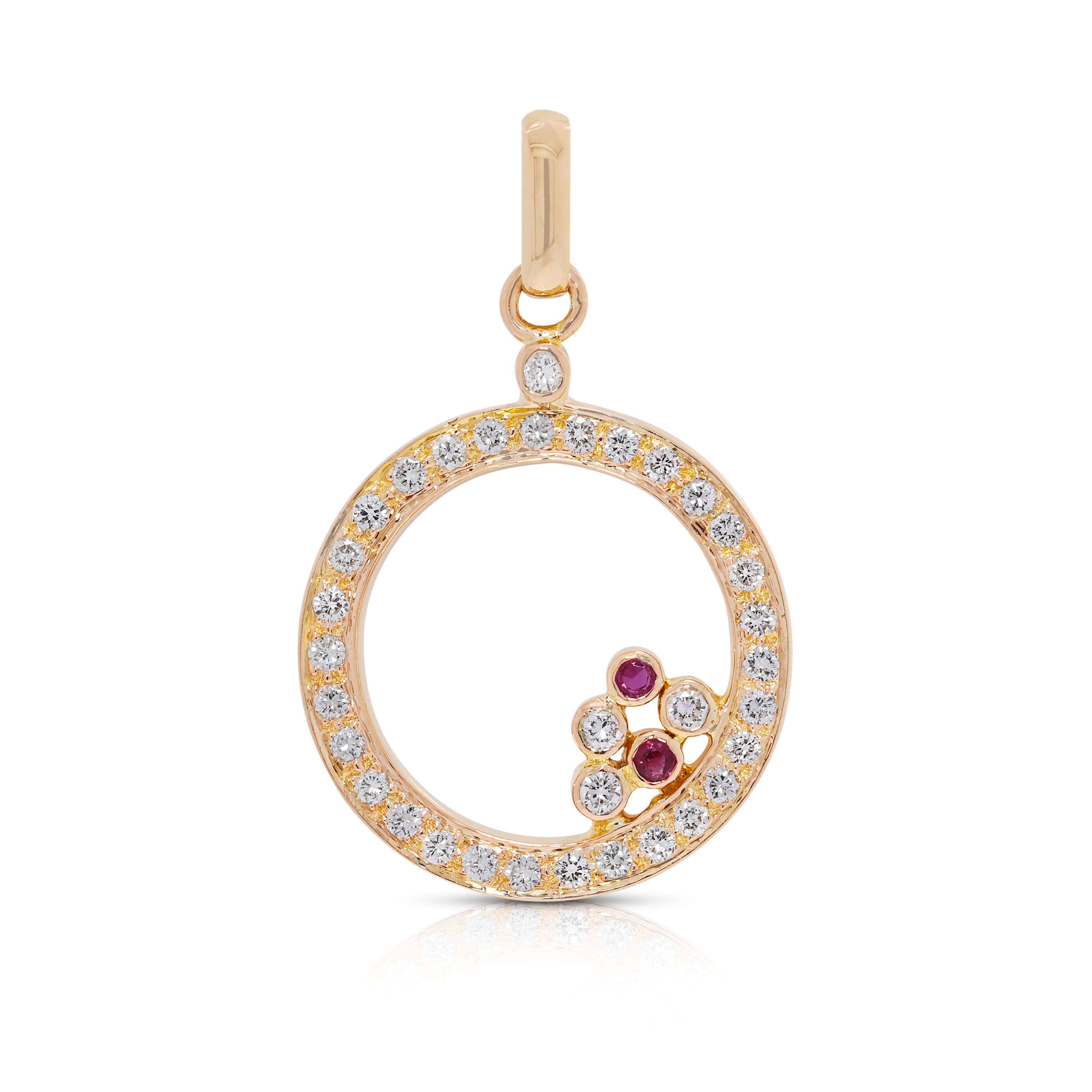 Vibrant 0.46ct Natural Diamond & Ruby 18K Yellow Gold Pendant (Unworn)