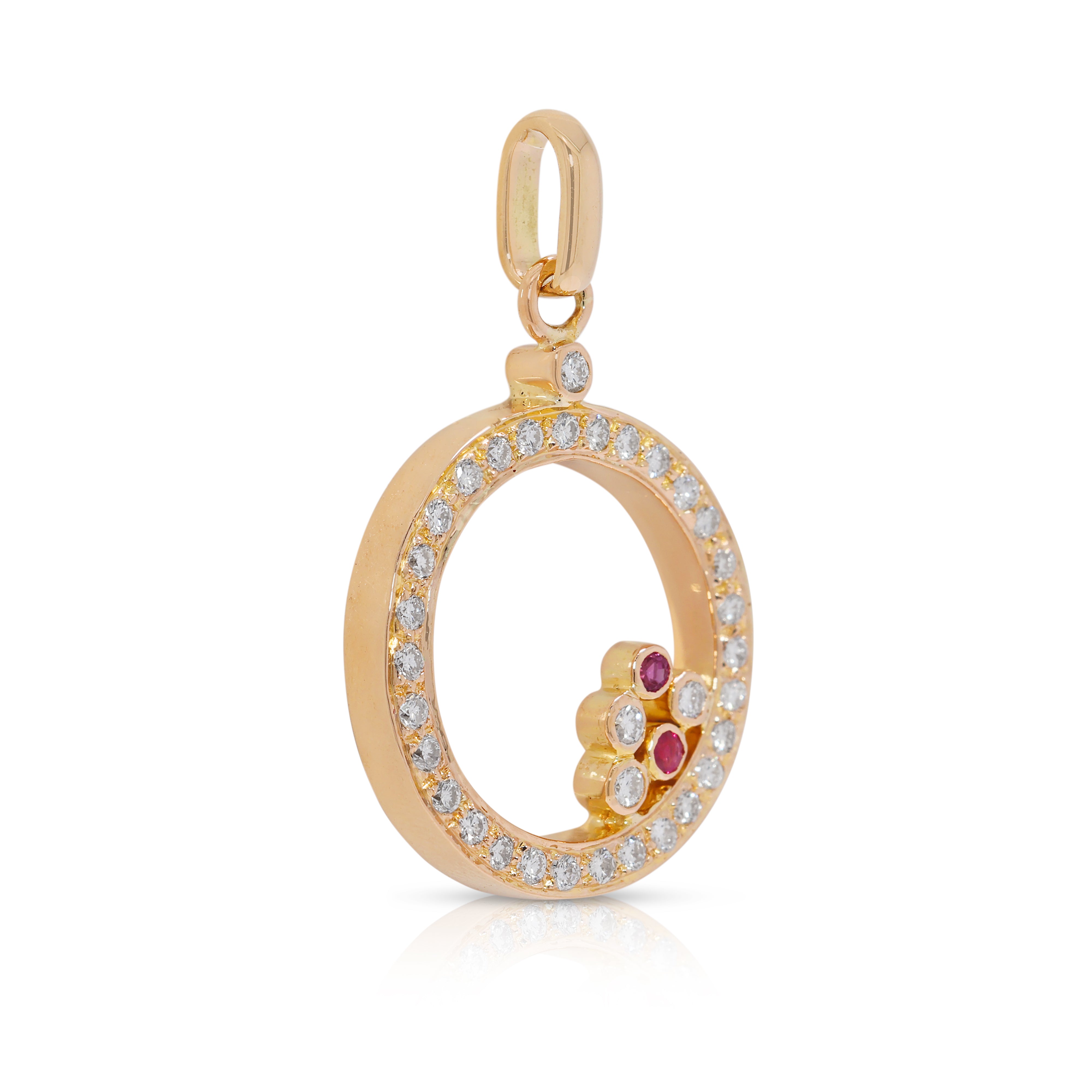 Vibrant 0.46ct Natural Diamond & Ruby 18K Yellow Gold Pendant (Unworn)