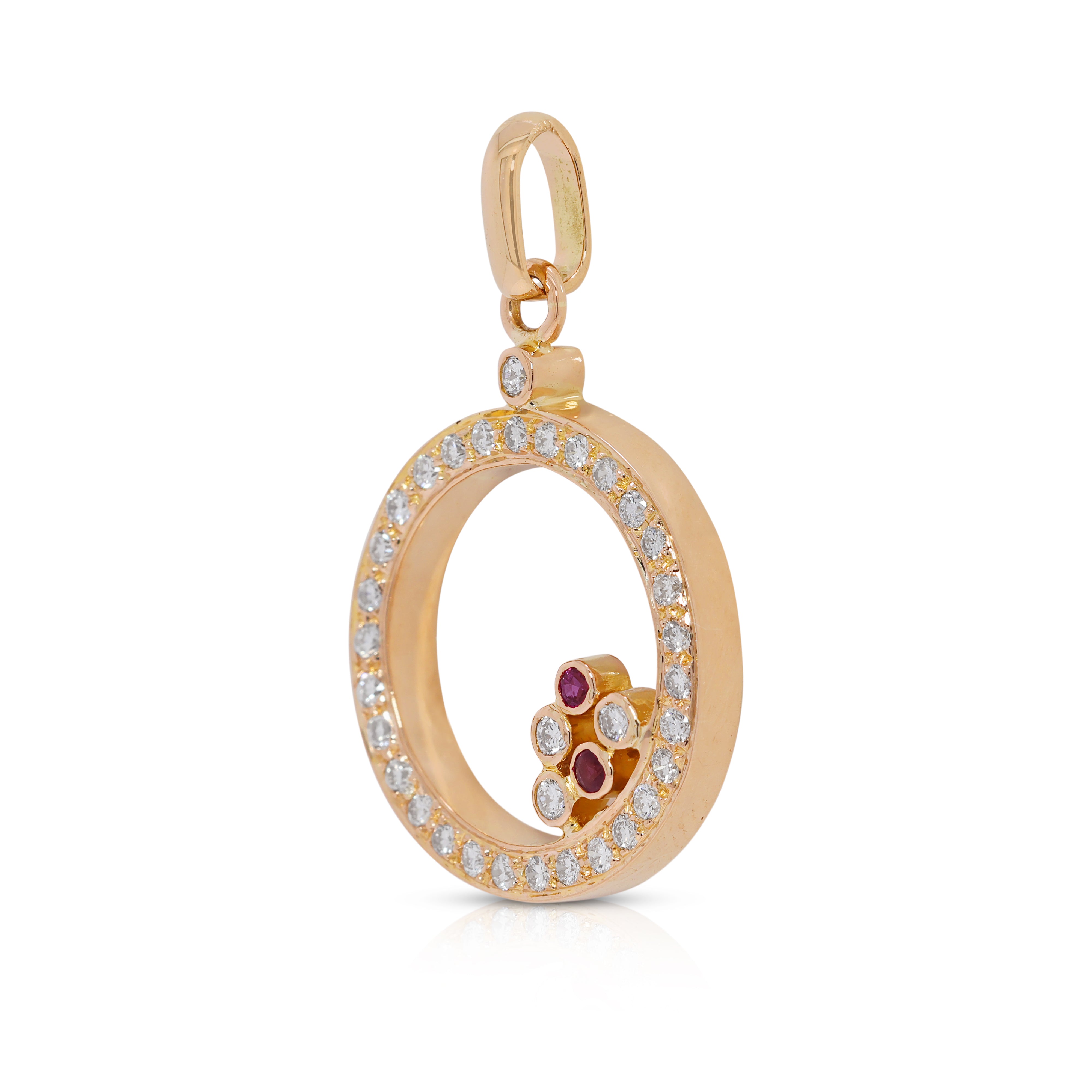 Vibrant 0.46ct Natural Diamond & Ruby 18K Yellow Gold Pendant (Unworn)