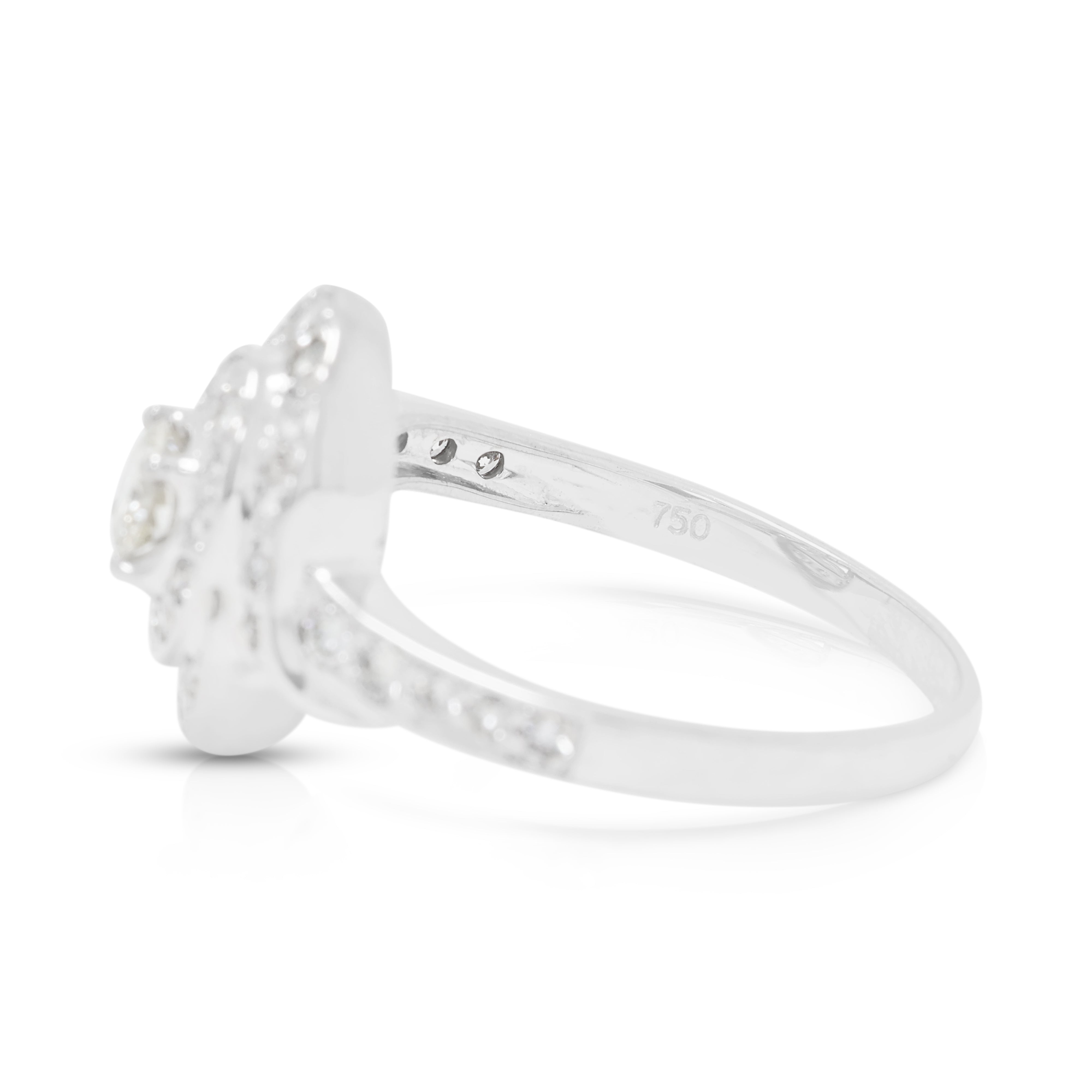 Majestic 0.89ct Natural Diamond Swirl Halo Ring in 18K White Gold