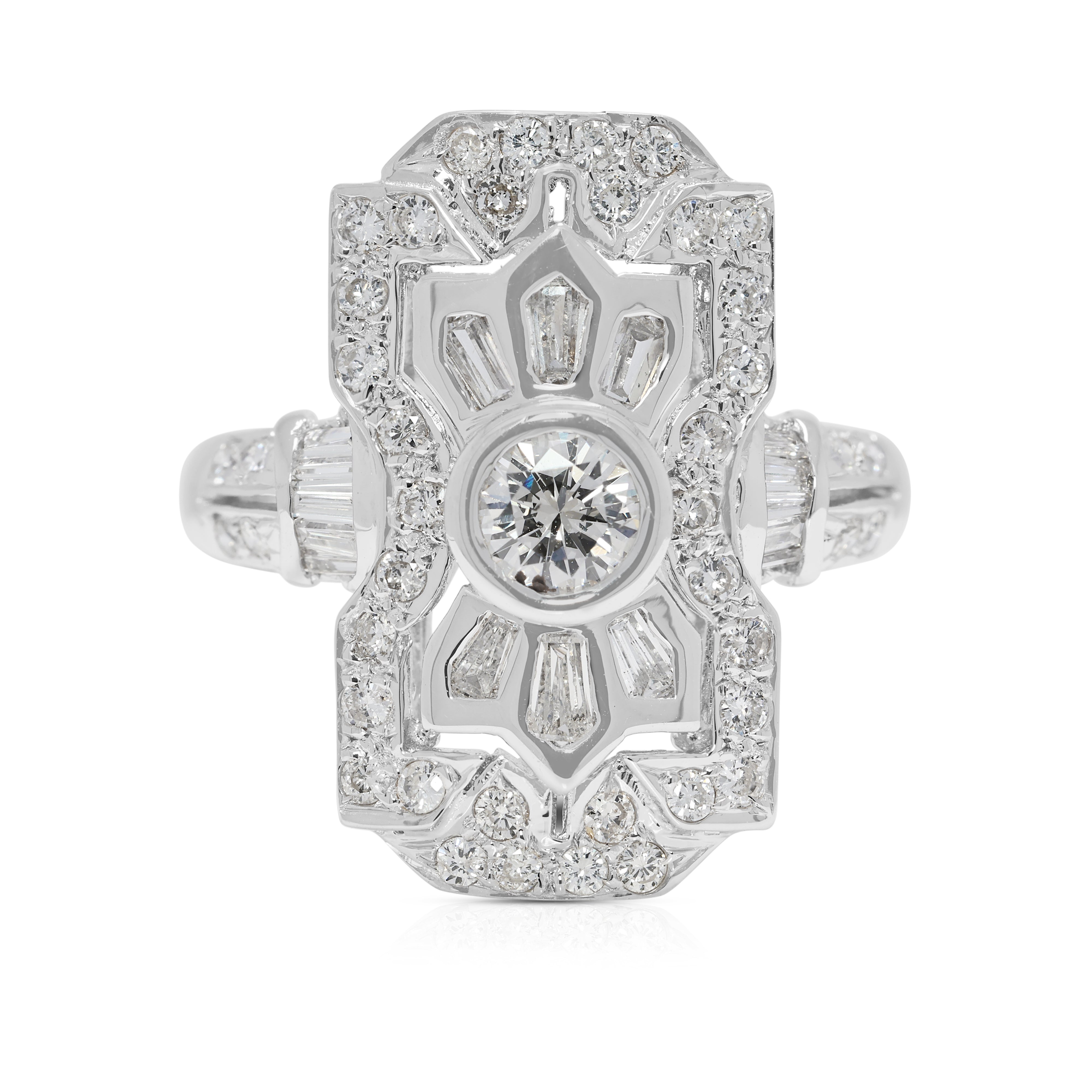 Sophisticated 0.95 ct Art Deco-Inspired Diamond Ring in 18K White Gold (New)