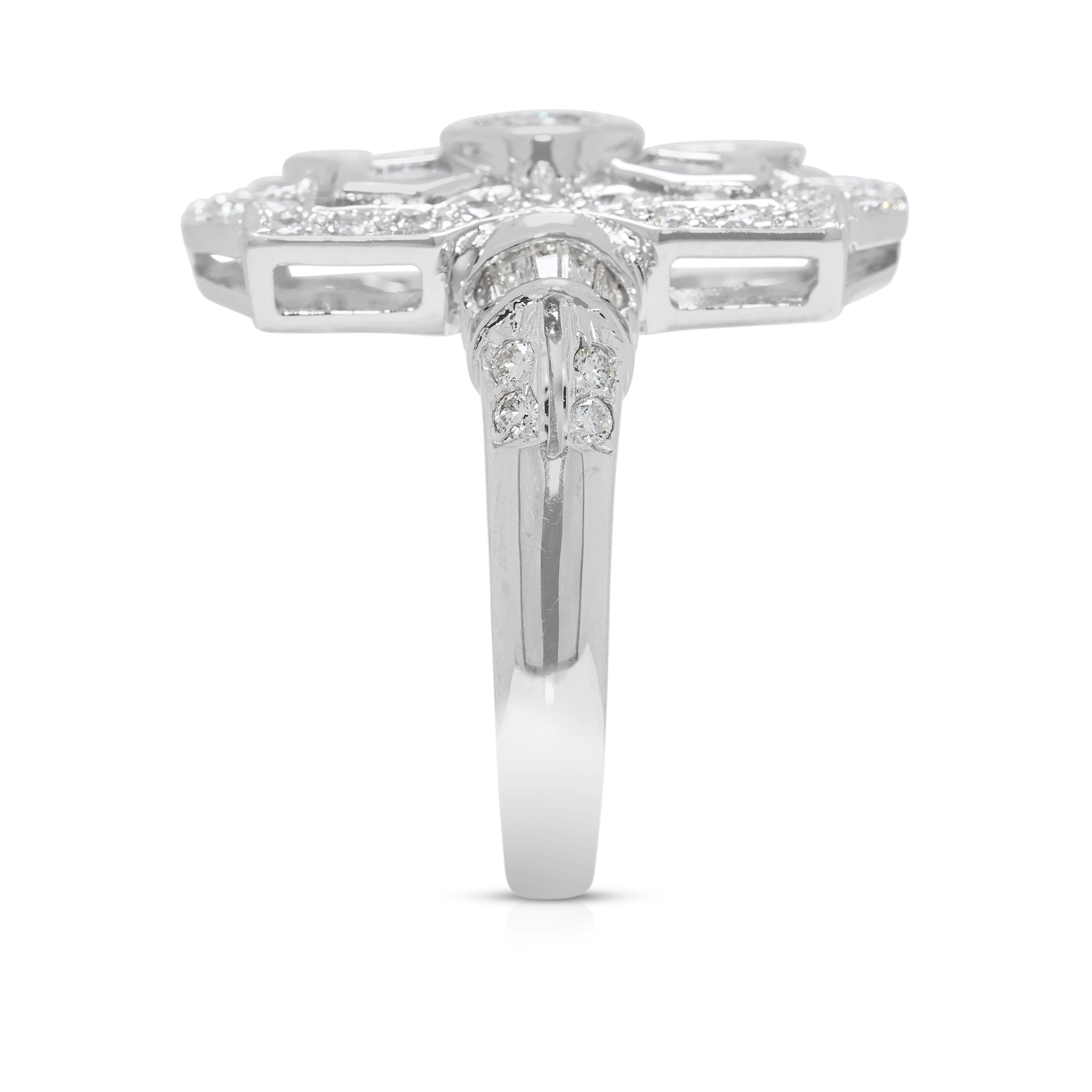 Sophisticated 0.95 ct Art Deco-Inspired Diamond Ring in 18K White Gold (New)