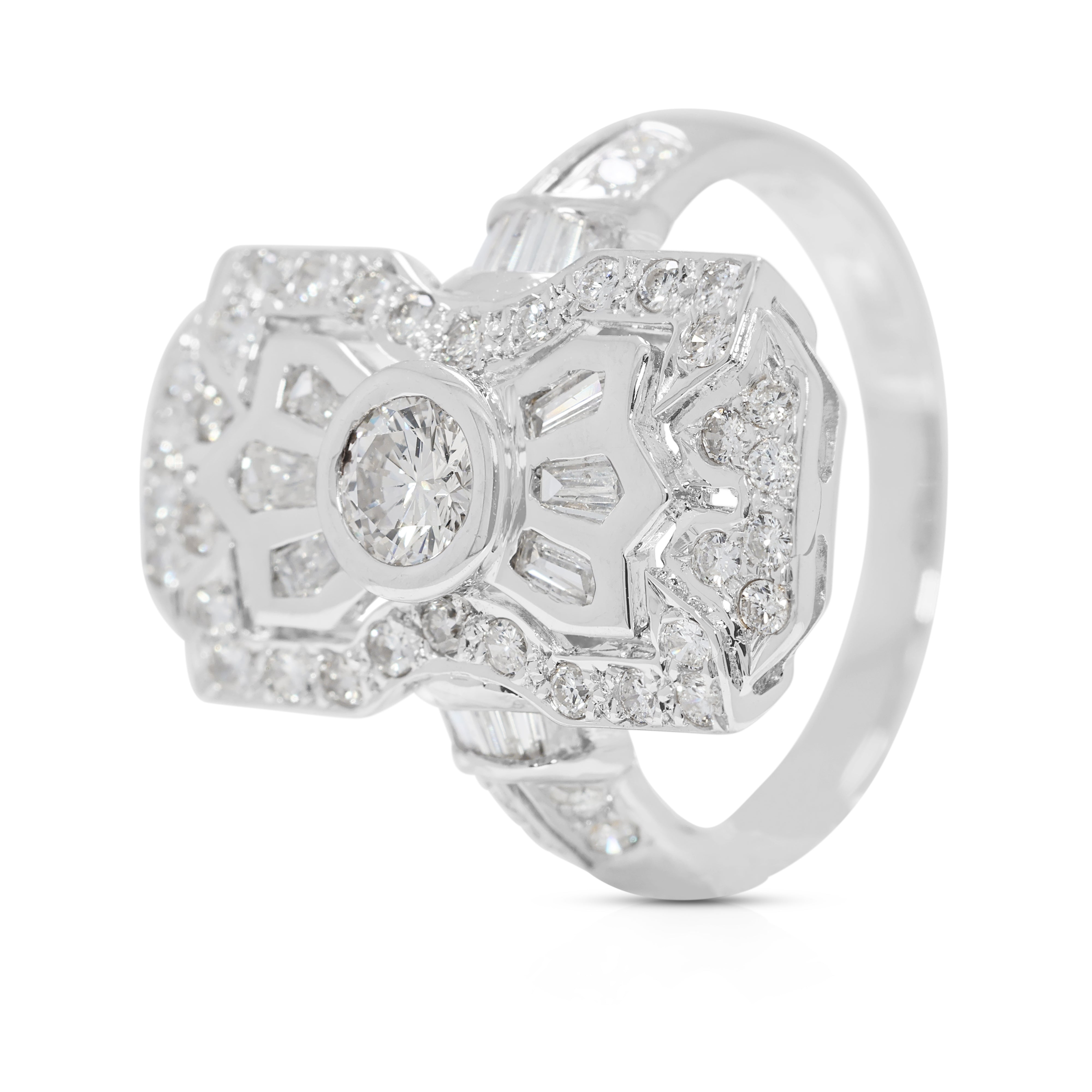 Sophisticated 0.95 ct Art Deco-Inspired Diamond Ring in 18K White Gold (New)
