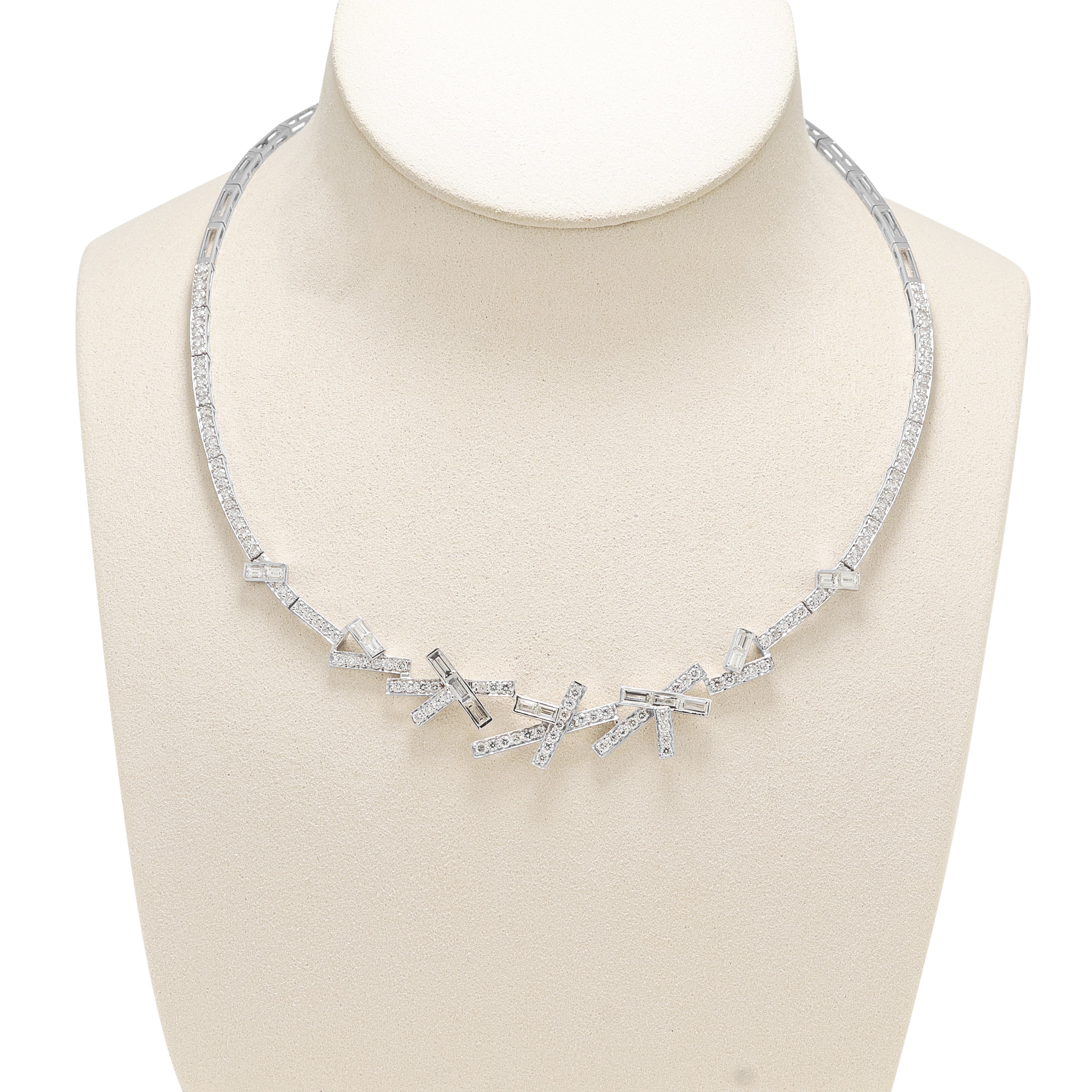 Spectacular 6.30ct Natural Diamond Geometric Necklace in 18K White Gold - GSI Certified