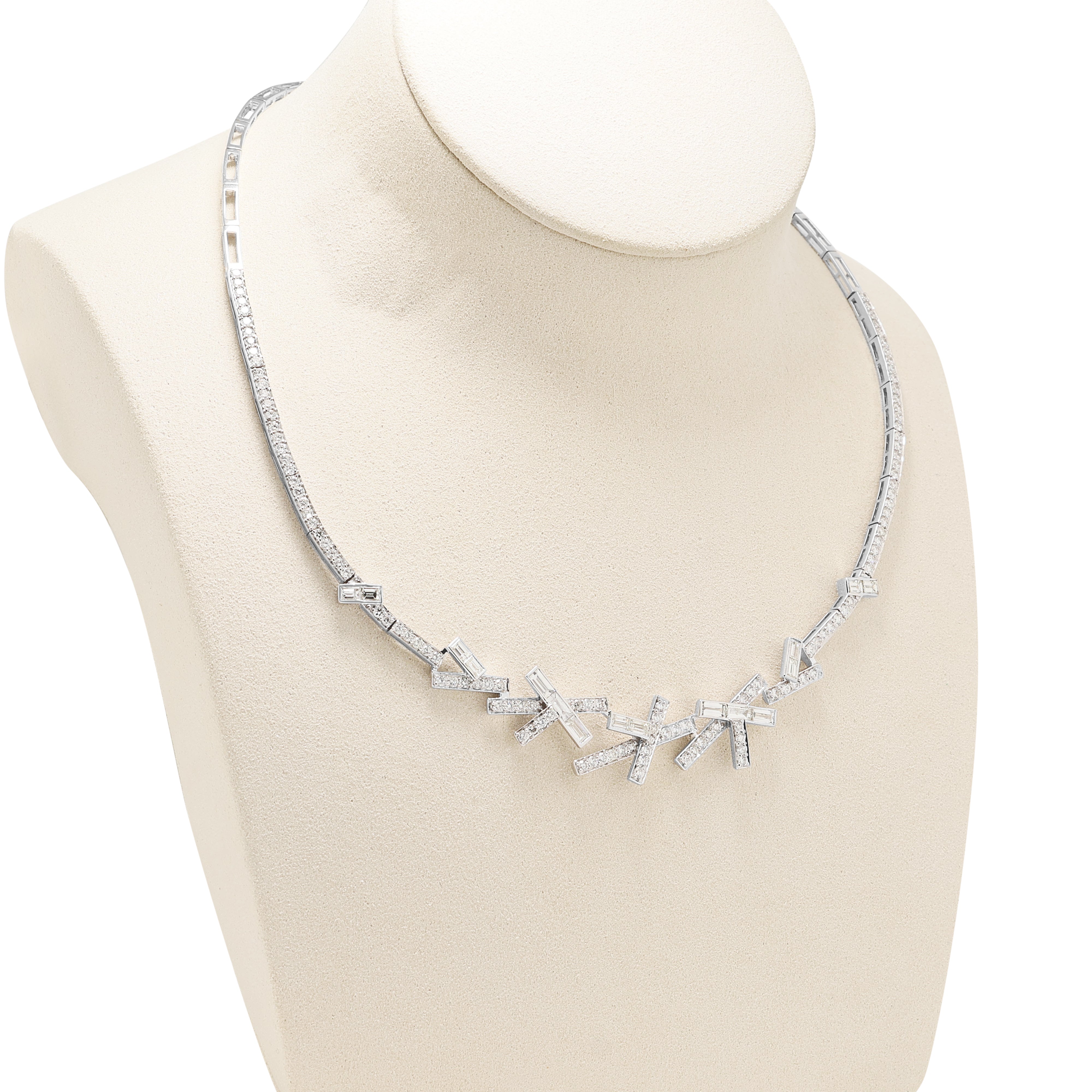 Spectacular 6.30ct Natural Diamond Geometric Necklace in 18K White Gold - GSI Certified