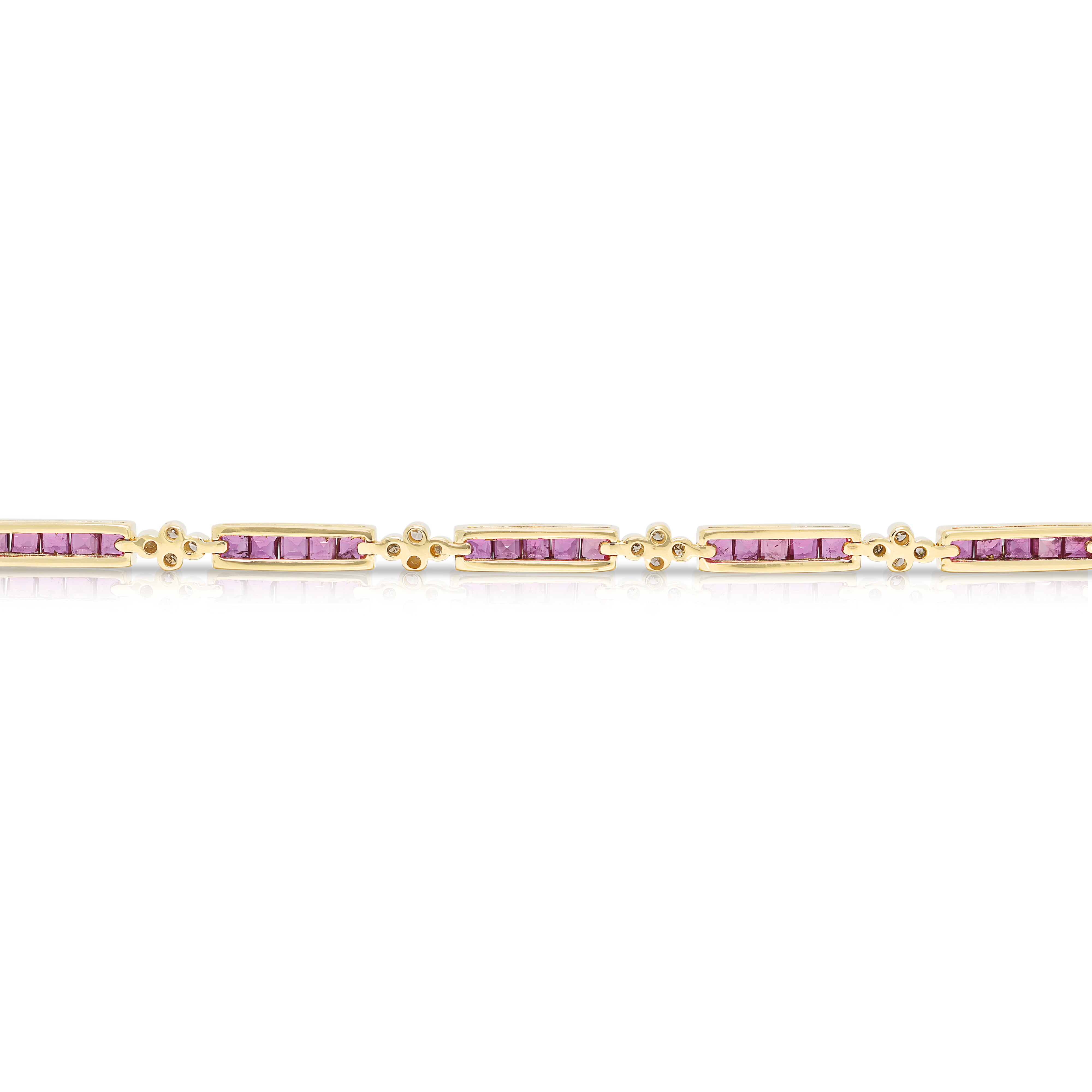 Elegant 1.00ct Ruby and 0.20ct Natural Diamond Alternating Link Bracelet in 18K Yellow Gold