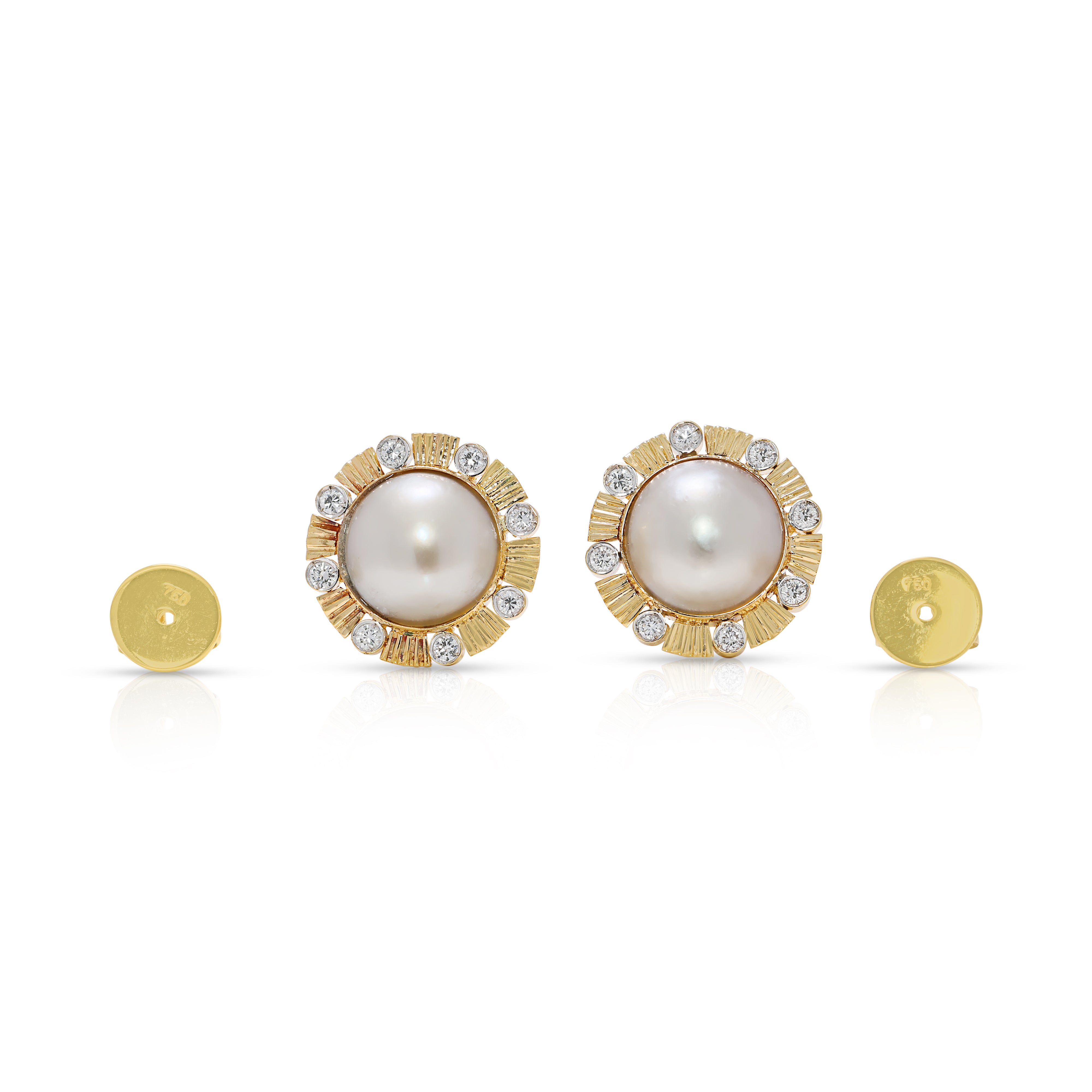 Luminous 0.32ct Natural Diamond & 10mm South Sea Pearl 18K Yellow Gold Earrings