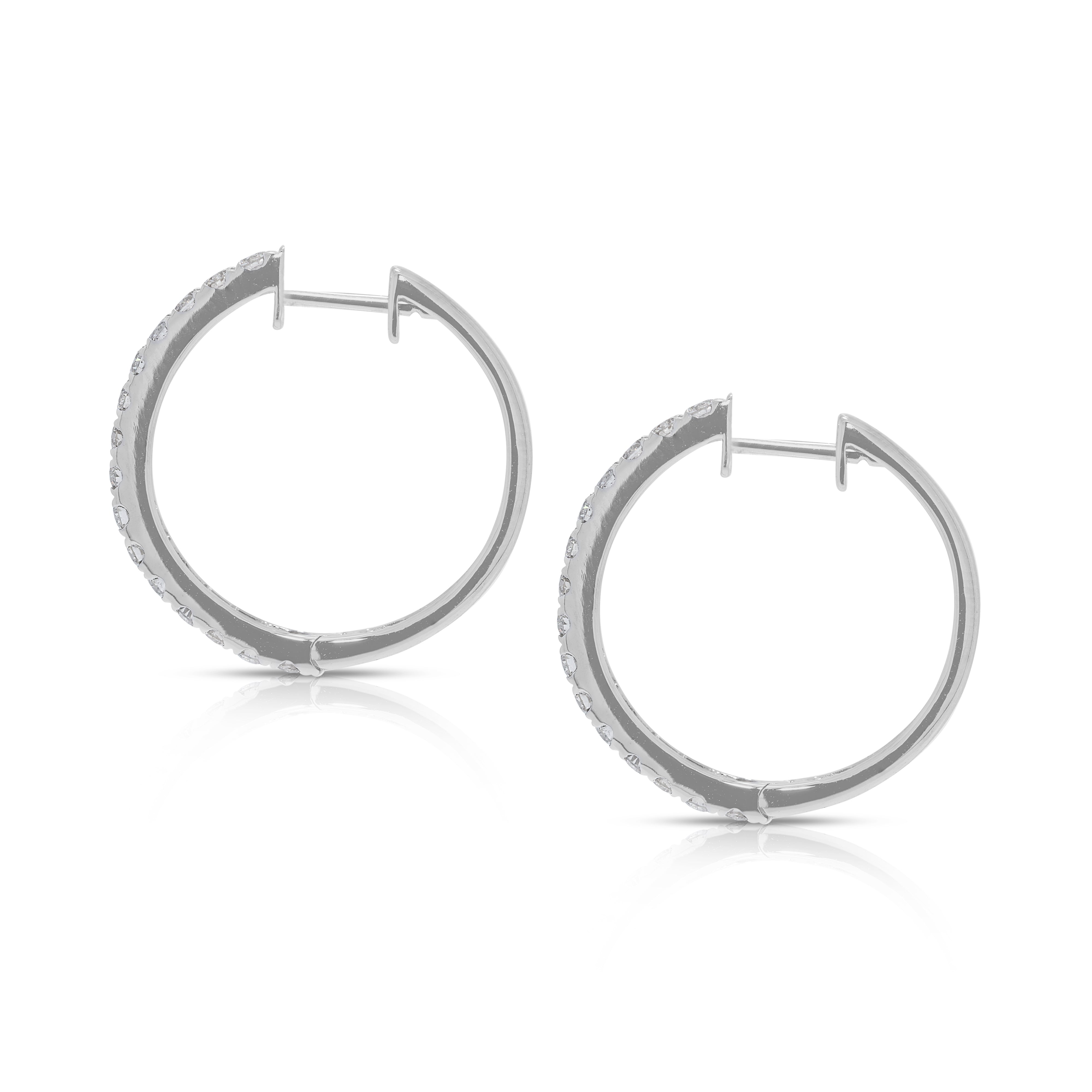 Resplendent 0.75ct Natural Diamonds Hoop Earrings in 18K White Gold