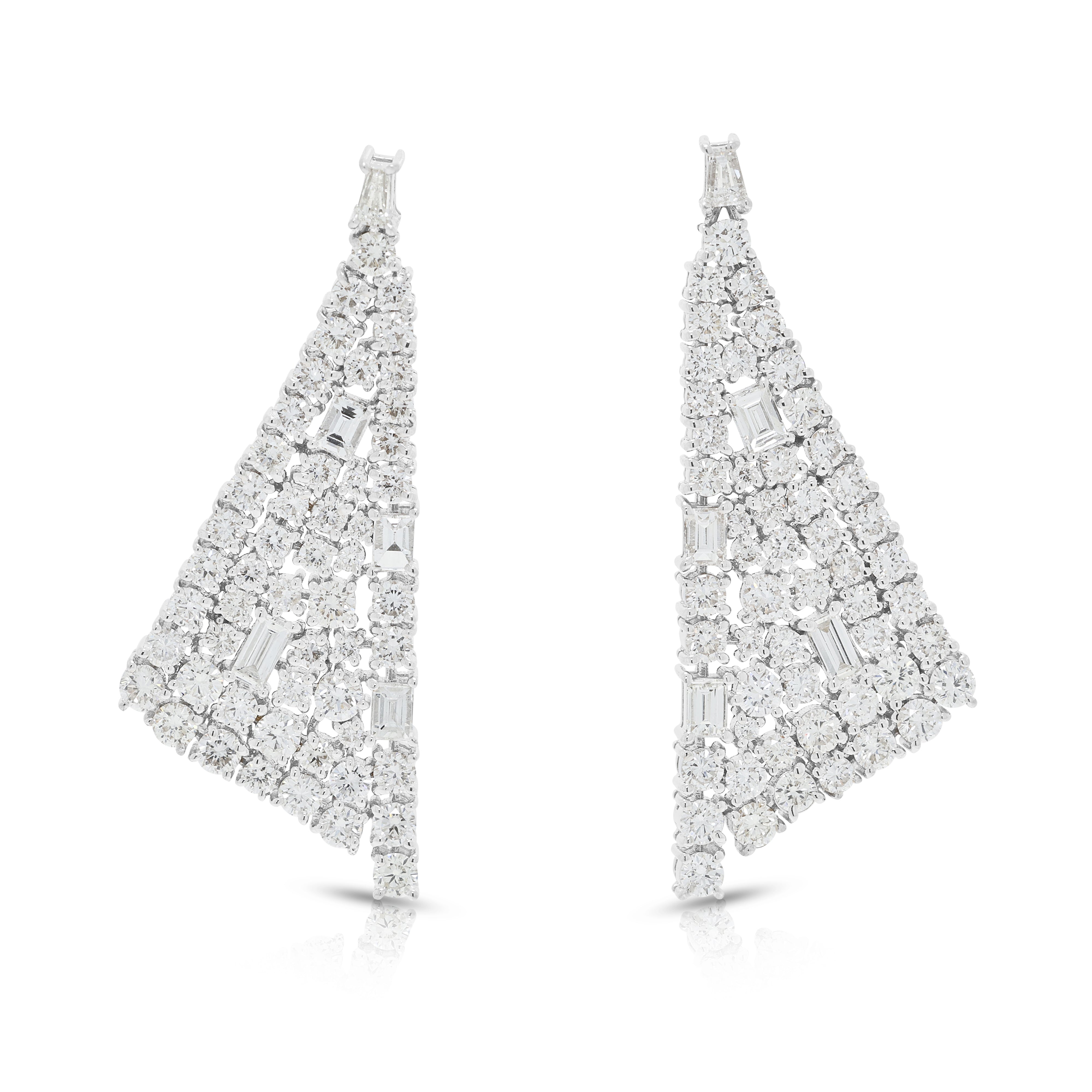 Spectacular 3.90ct Natural Diamond Geometric Drop Earrings in 18K White Gold - GSI Certified